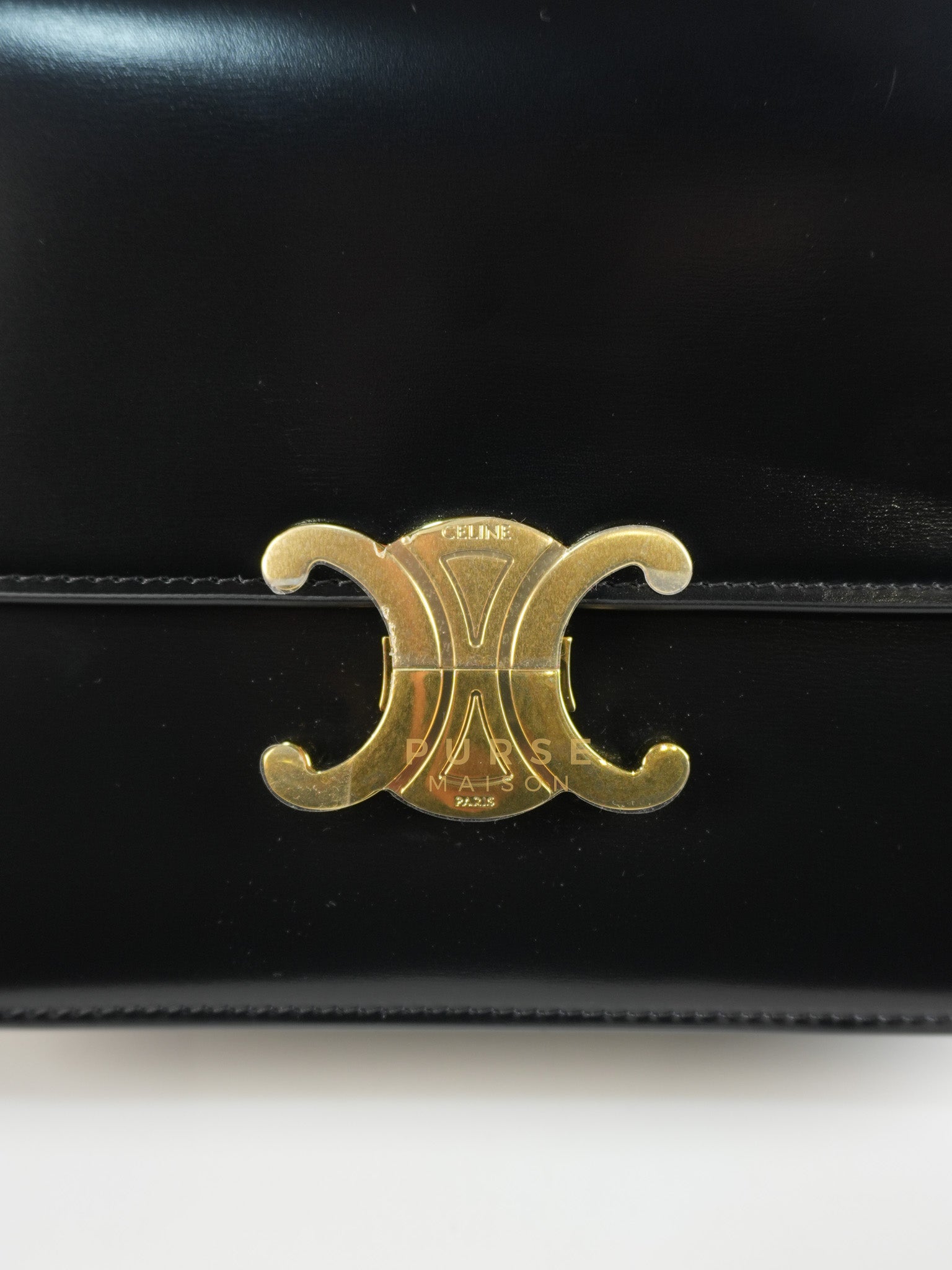 Classic Triomphe Medium Black Shiny Calfskin Leather | Purse Maison Luxury Bags Shop