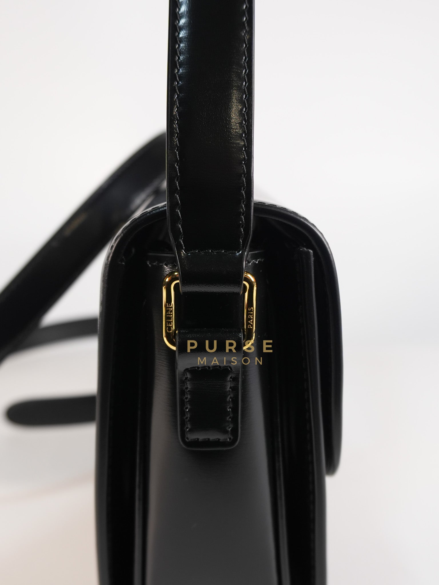 Classic Triomphe Medium Black Shiny Calfskin Leather | Purse Maison Luxury Bags Shop