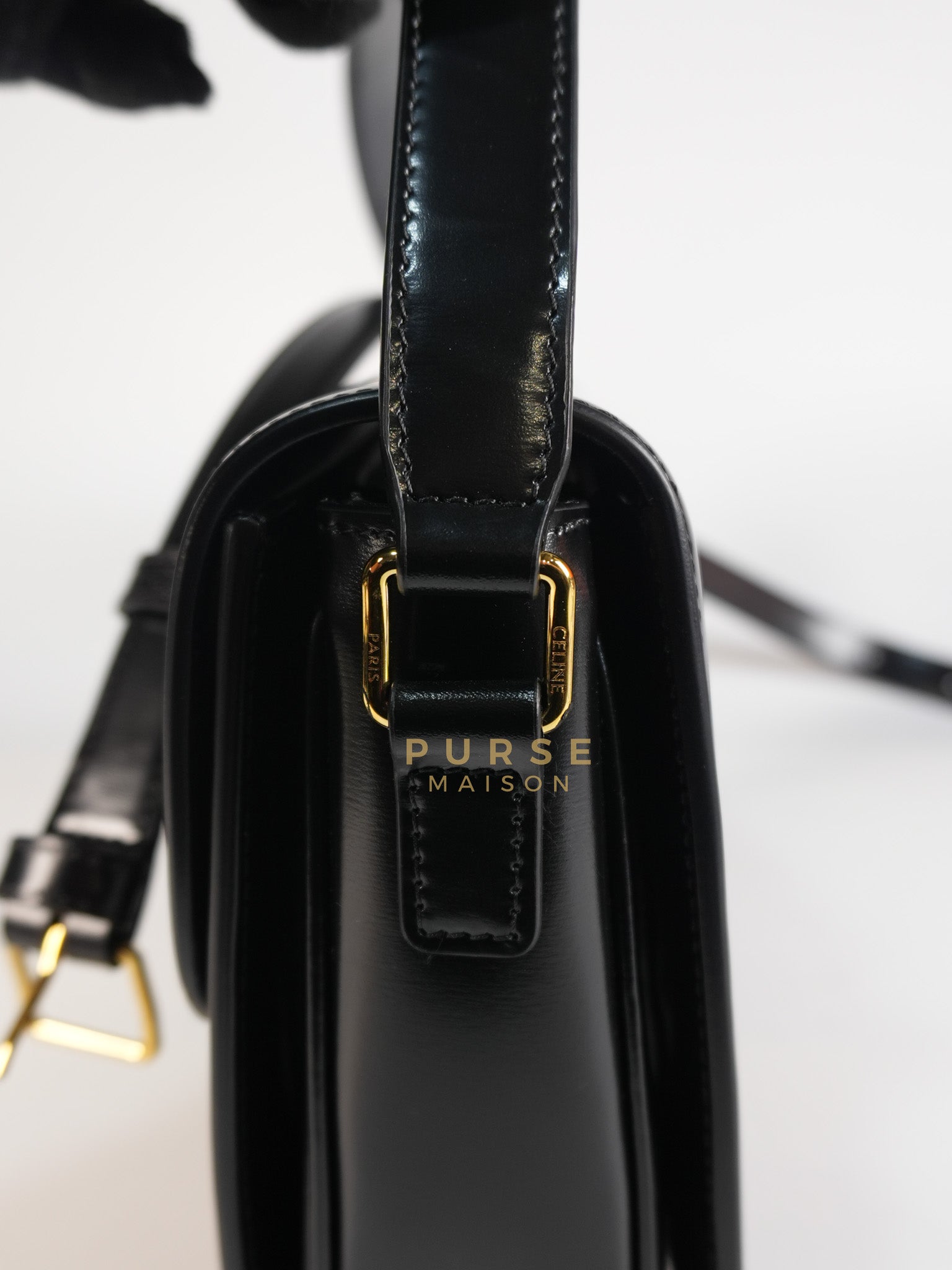Classic Triomphe Medium Black Shiny Calfskin Leather | Purse Maison Luxury Bags Shop