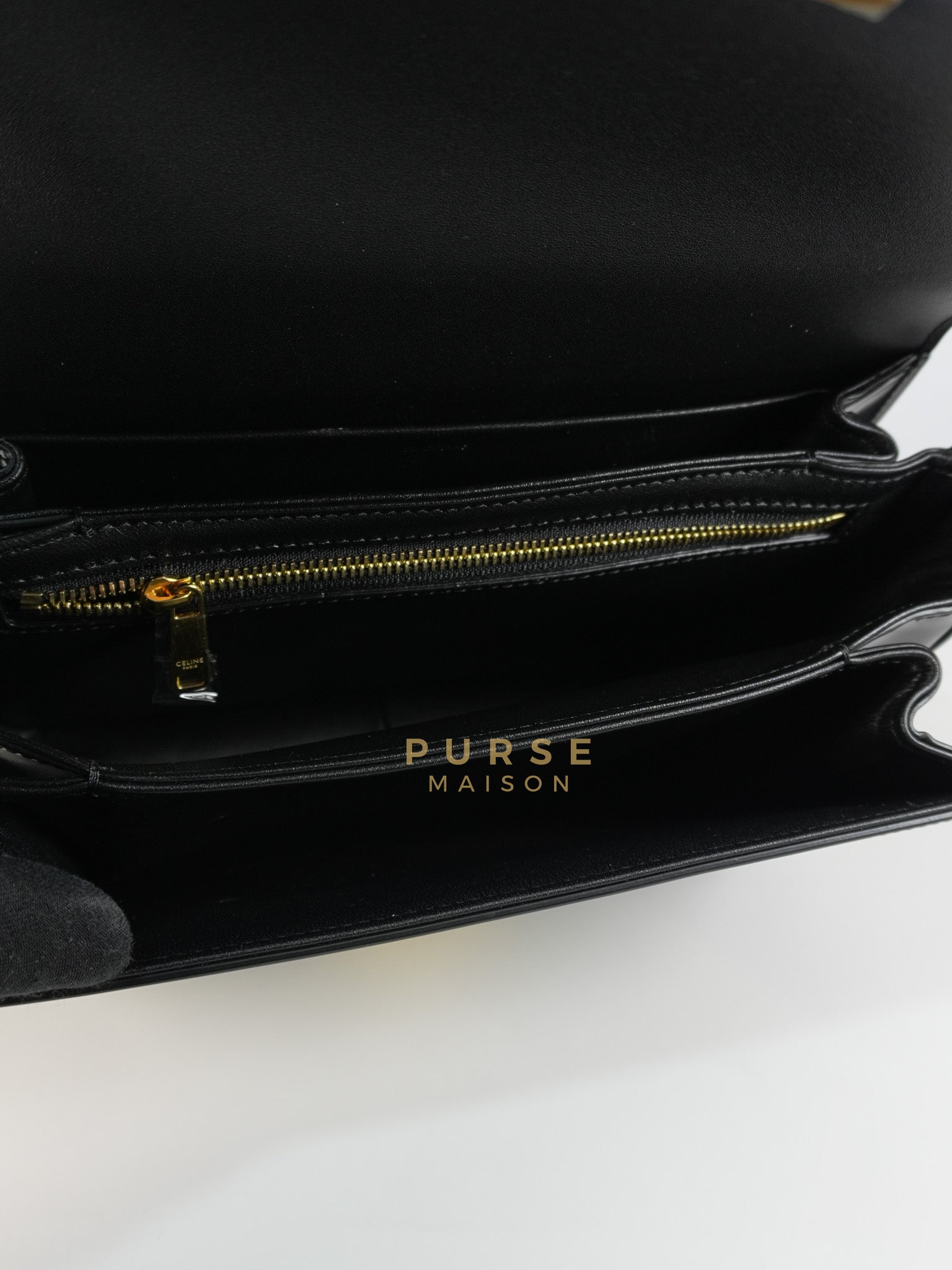 Classic Triomphe Medium Black Shiny Calfskin Leather | Purse Maison Luxury Bags Shop