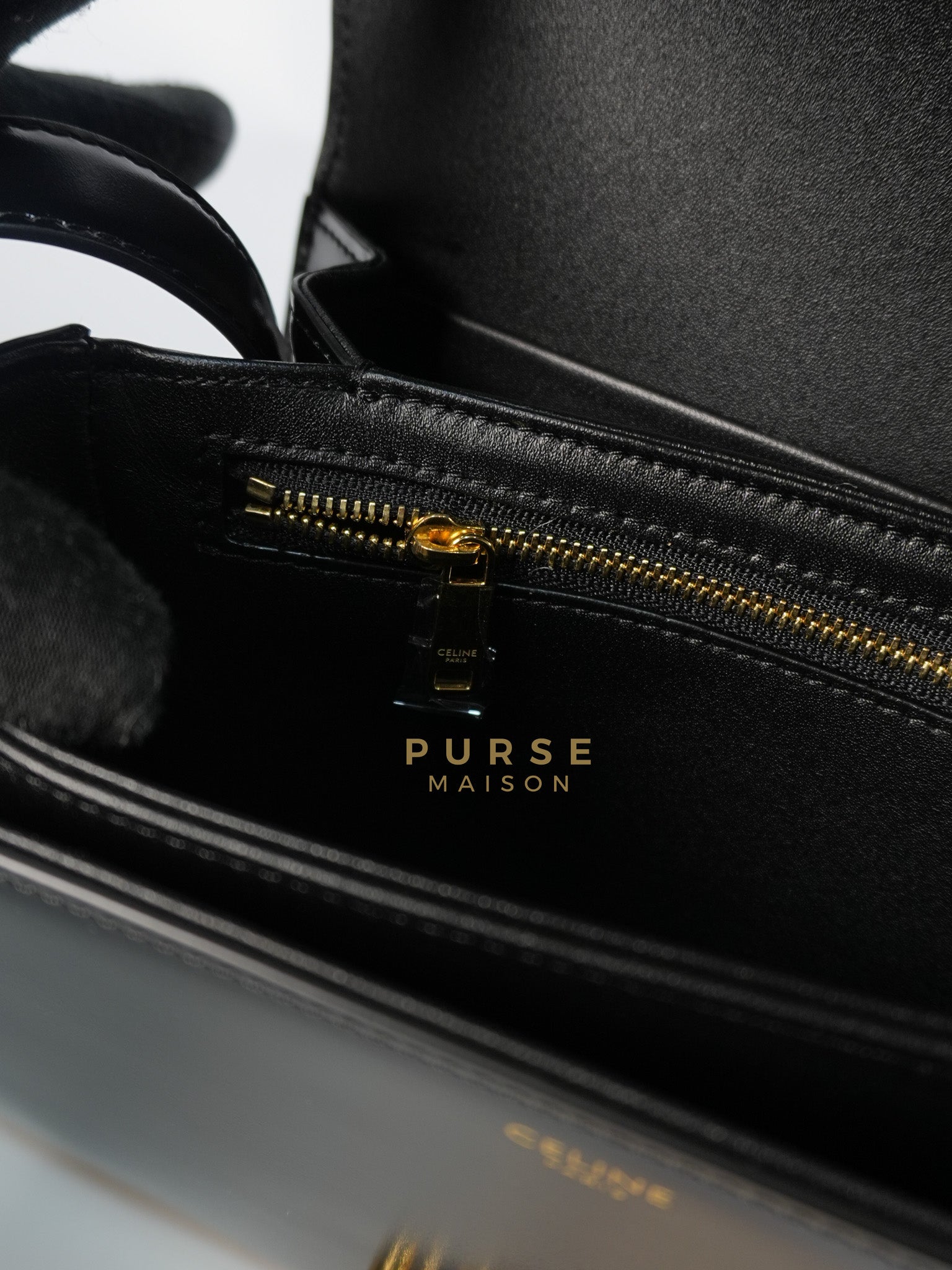 Classic Triomphe Medium Black Shiny Calfskin Leather | Purse Maison Luxury Bags Shop