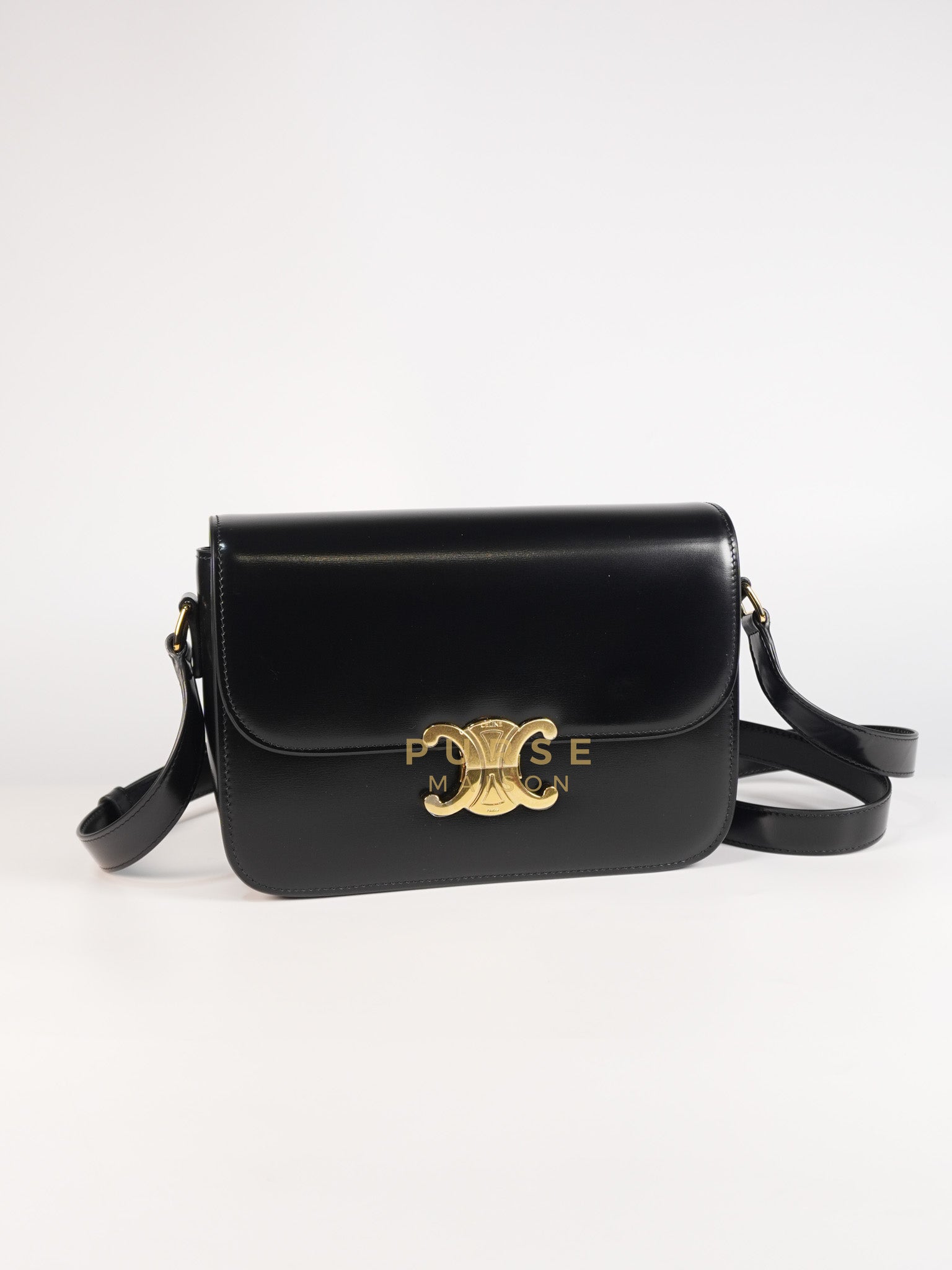 Classic Triomphe Medium Black Shiny Calfskin Leather | Purse Maison Luxury Bags Shop