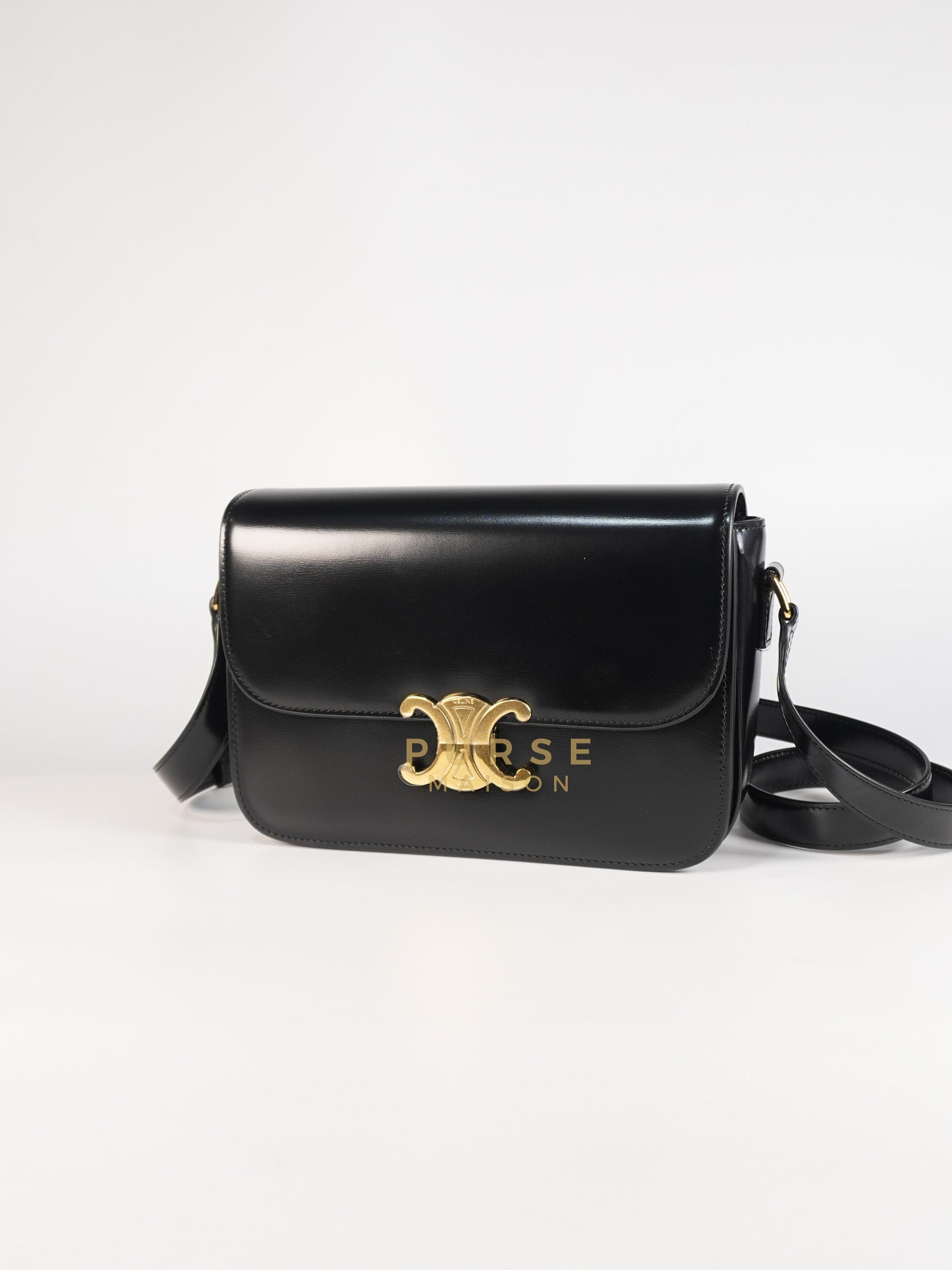 Classic Triomphe Medium Black Shiny Calfskin Leather | Purse Maison Luxury Bags Shop