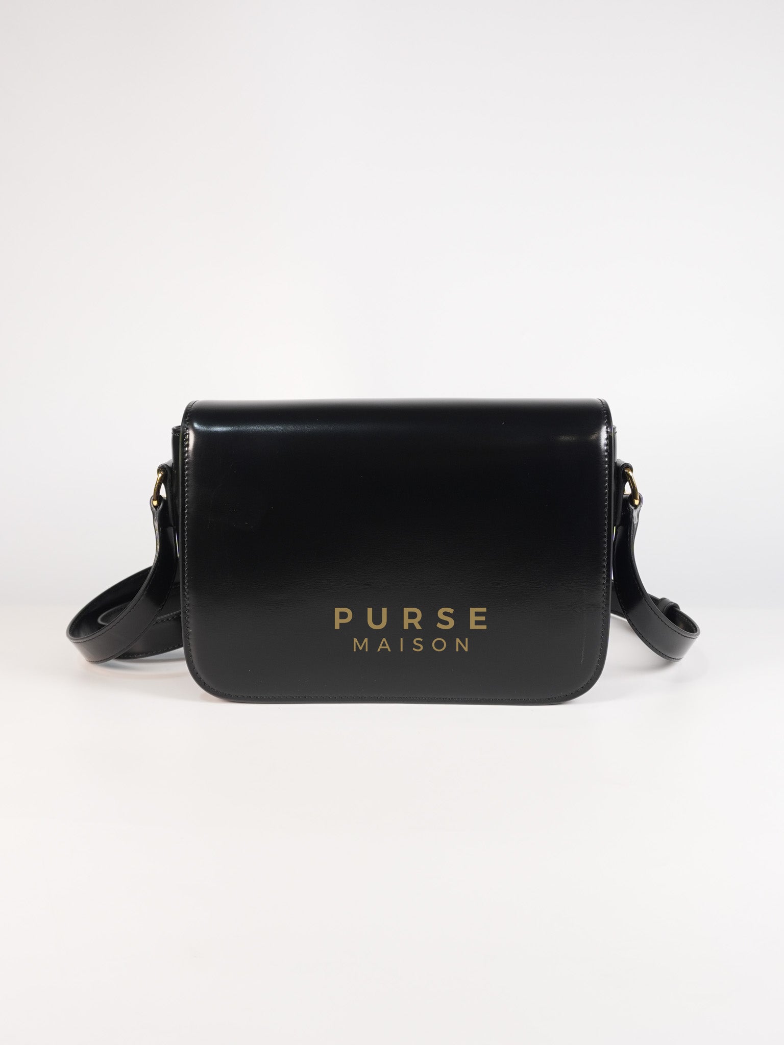 Classic Triomphe Medium Black Shiny Calfskin Leather | Purse Maison Luxury Bags Shop