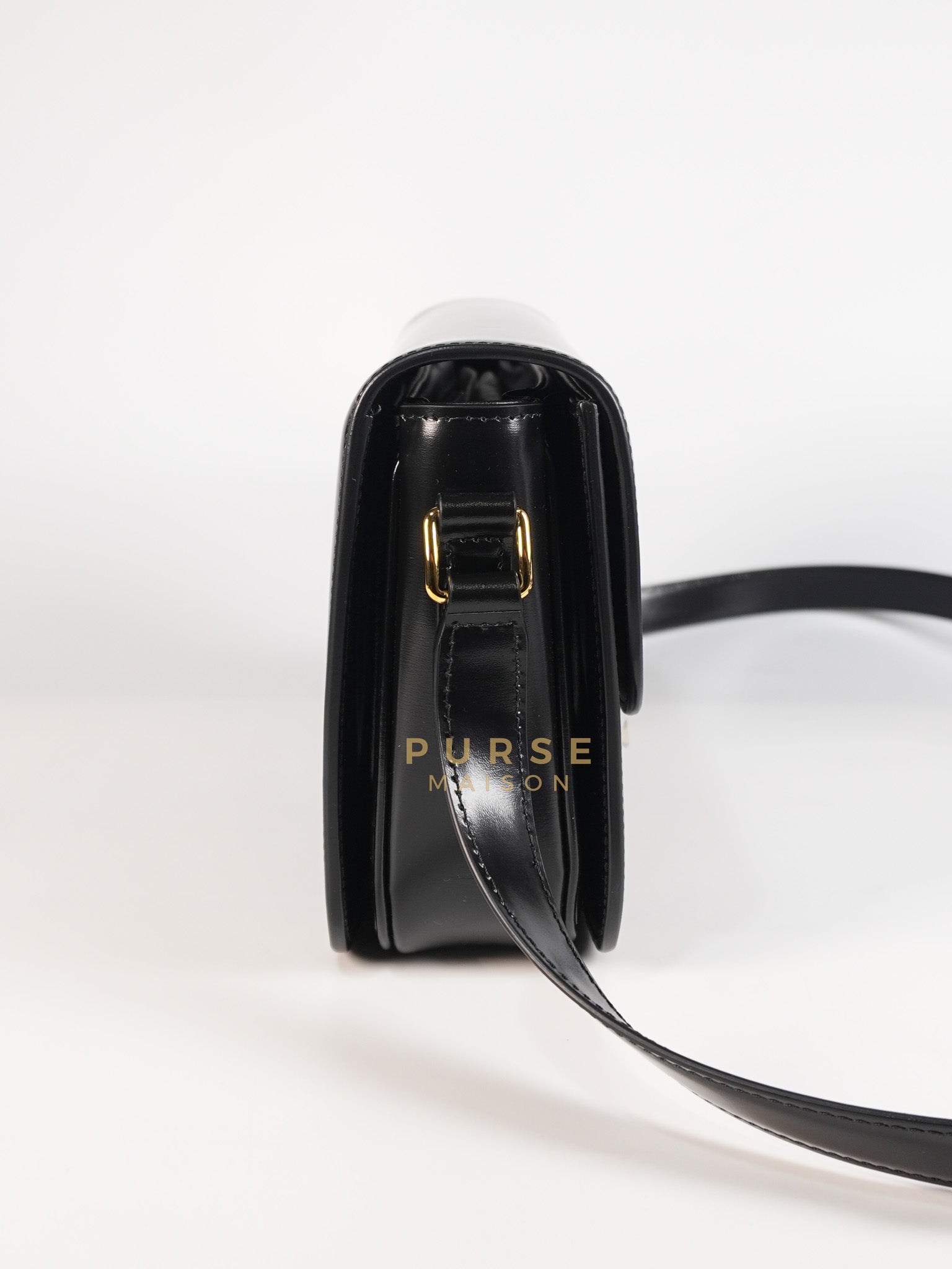 Classic Triomphe Medium Black Shiny Calfskin Leather | Purse Maison Luxury Bags Shop