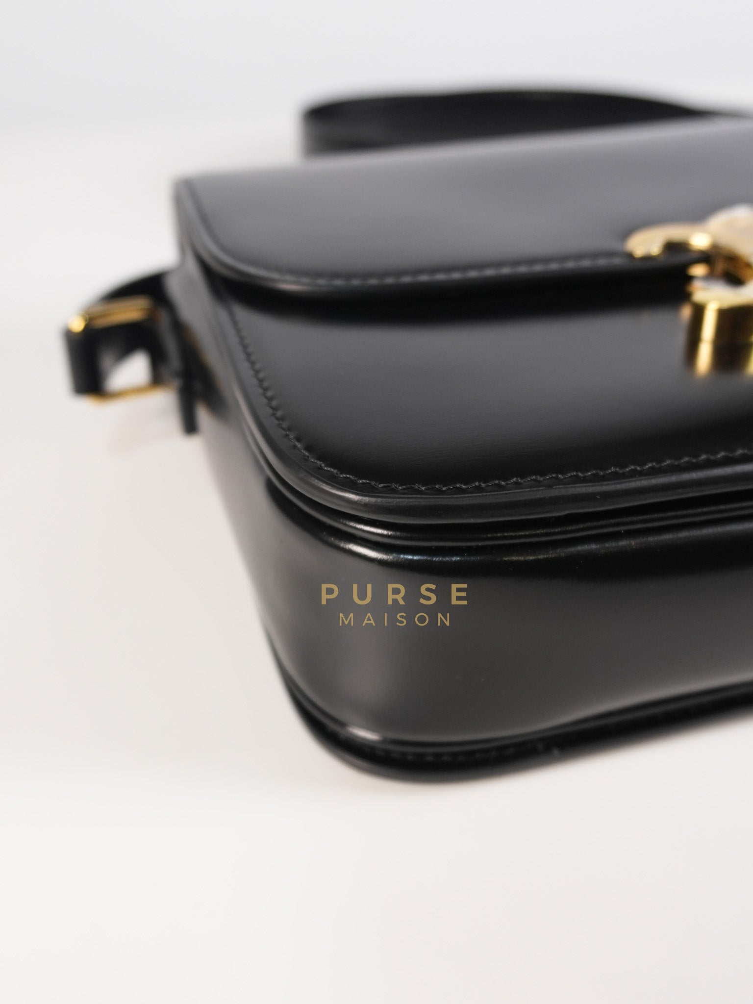 Classic Triomphe Medium Black Shiny Calfskin Leather | Purse Maison Luxury Bags Shop