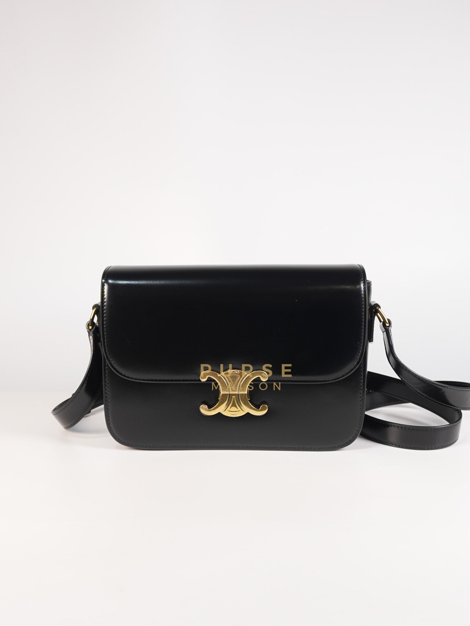 Classic Triomphe Medium Black Shiny Calfskin Leather | Purse Maison Luxury Bags Shop