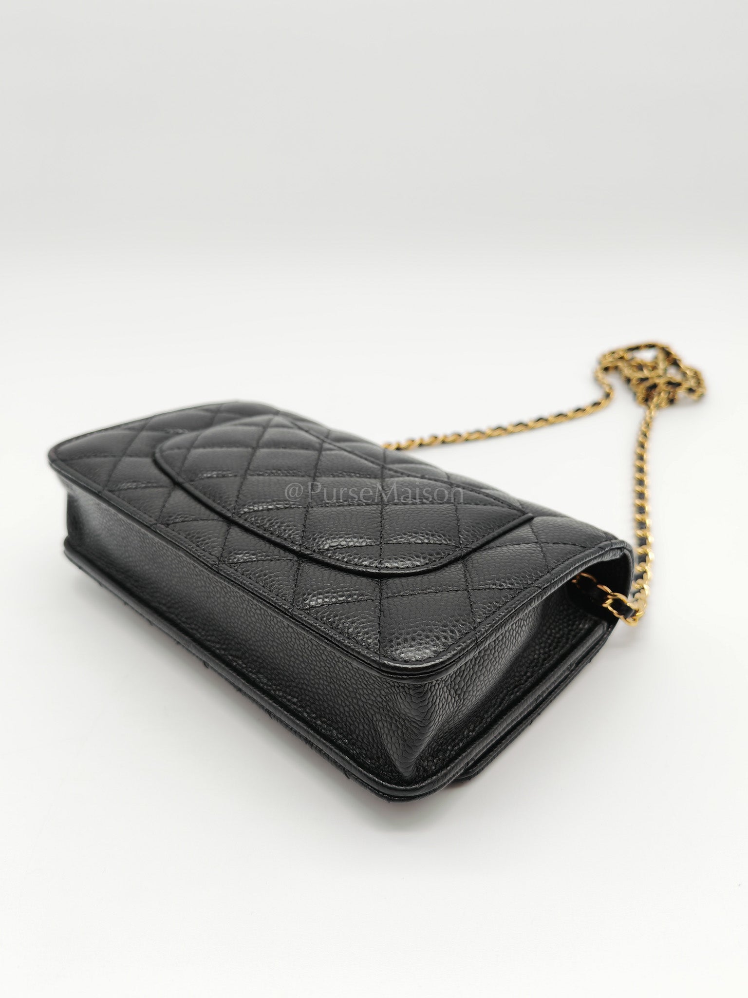 Classic Wallet on Chain Black Caviar in Gold Hardware Microchip(G3****13) | Purse Maison Luxury Bags Shop