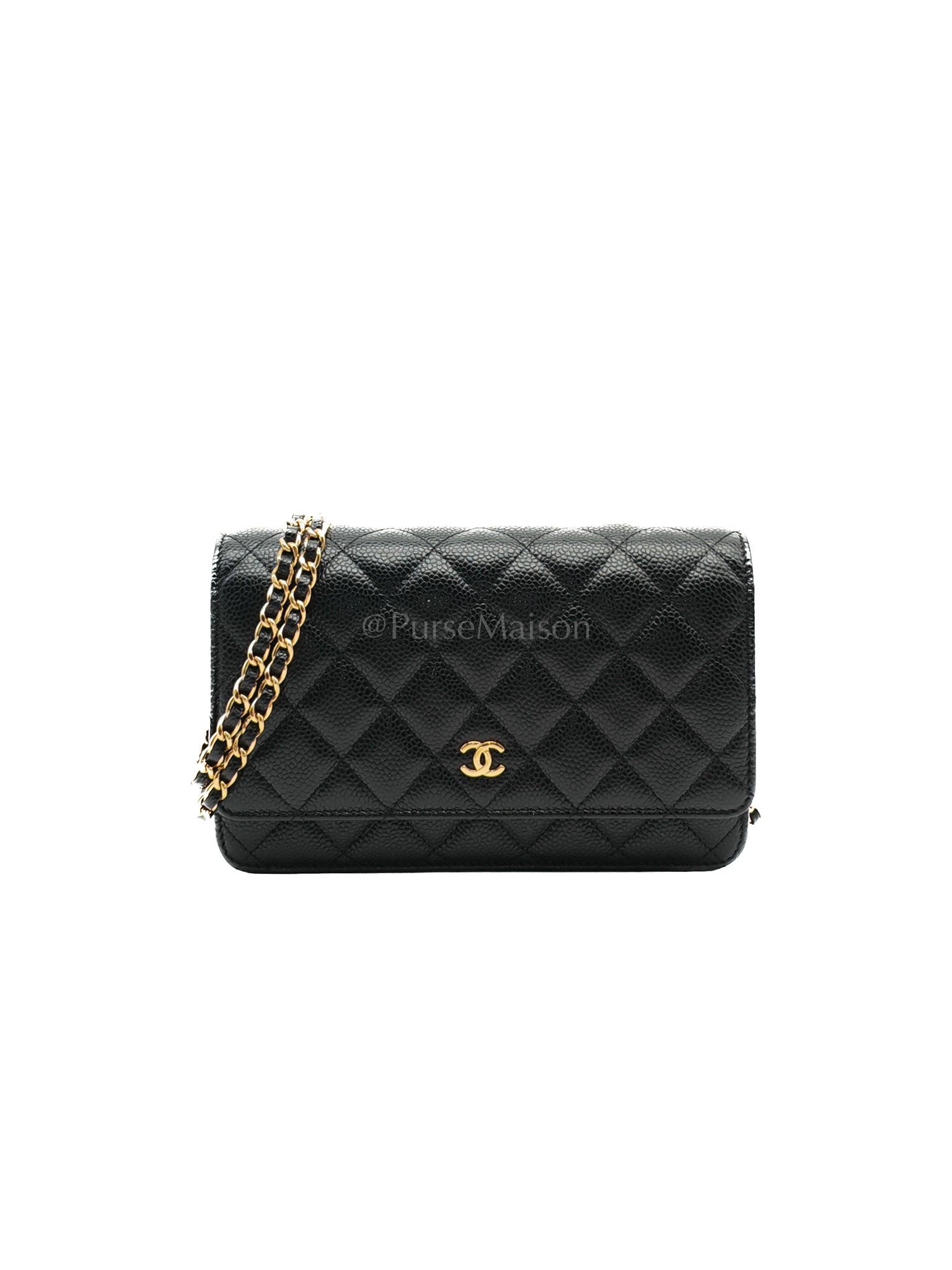 Classic Wallet on Chain Black Caviar in Gold Hardware Microchip(G3****13) | Purse Maison Luxury Bags Shop