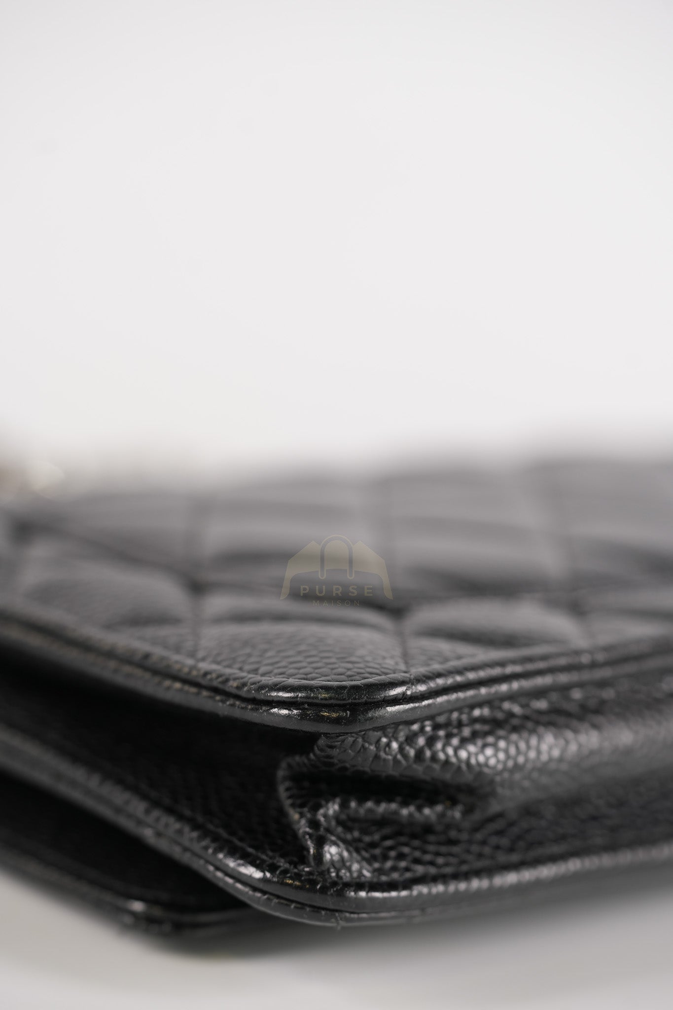Classic Wallet on Chain in Black Caviar Leather and Silver Hardware (Microchip) | Purse Maison Luxury Bags Shop