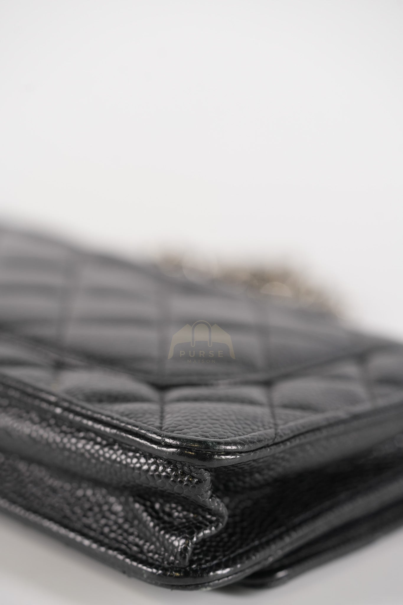 Classic Wallet on Chain in Black Caviar Leather and Silver Hardware (Microchip) | Purse Maison Luxury Bags Shop