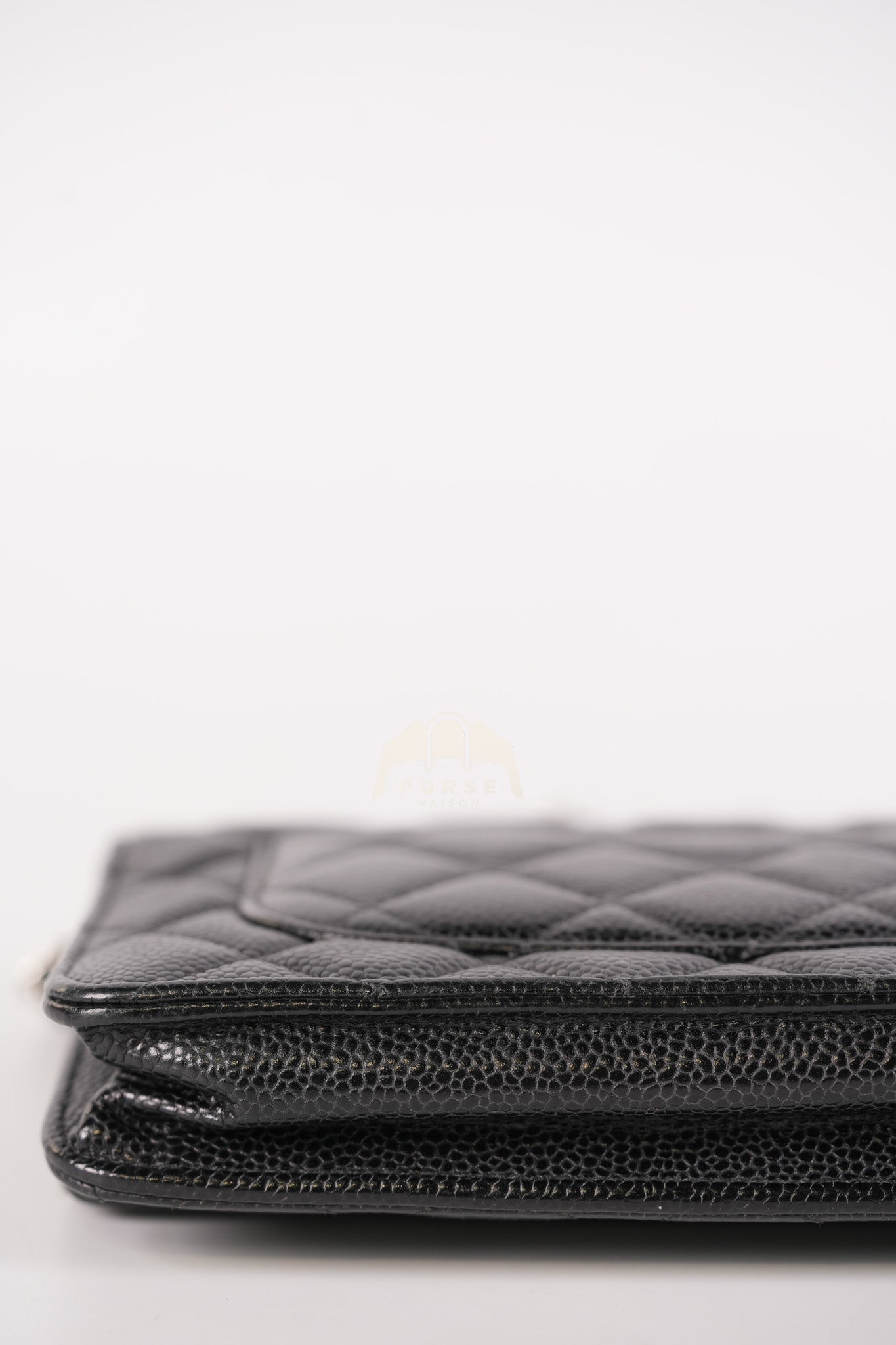 Classic Wallet on Chain in Black Caviar Leather and Silver Hardware (Microchip) | Purse Maison Luxury Bags Shop