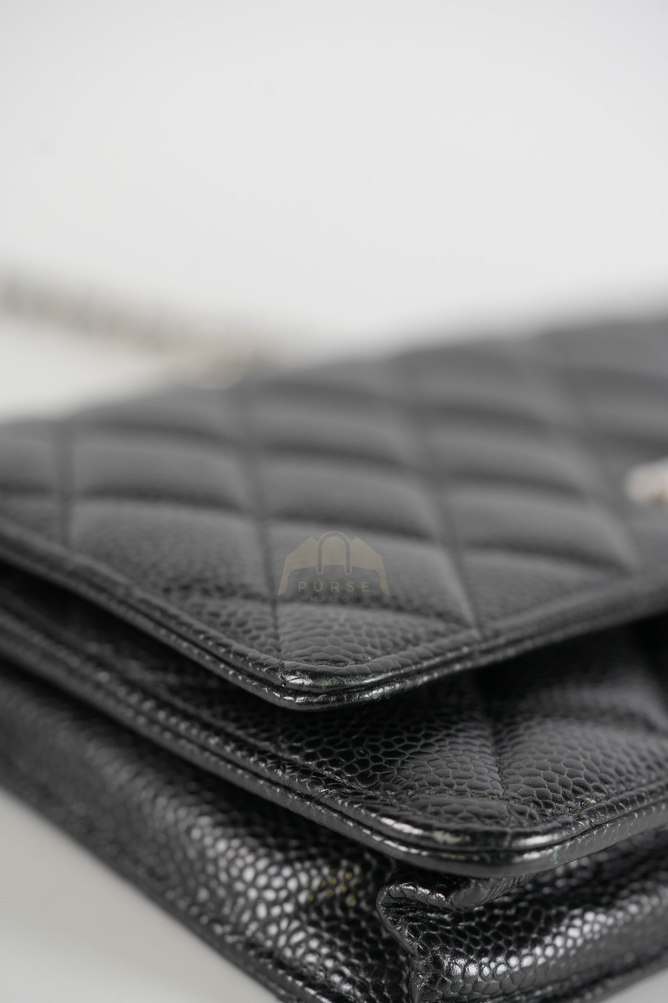 Classic Wallet on Chain in Black Caviar Leather and Silver Hardware (Microchip) | Purse Maison Luxury Bags Shop