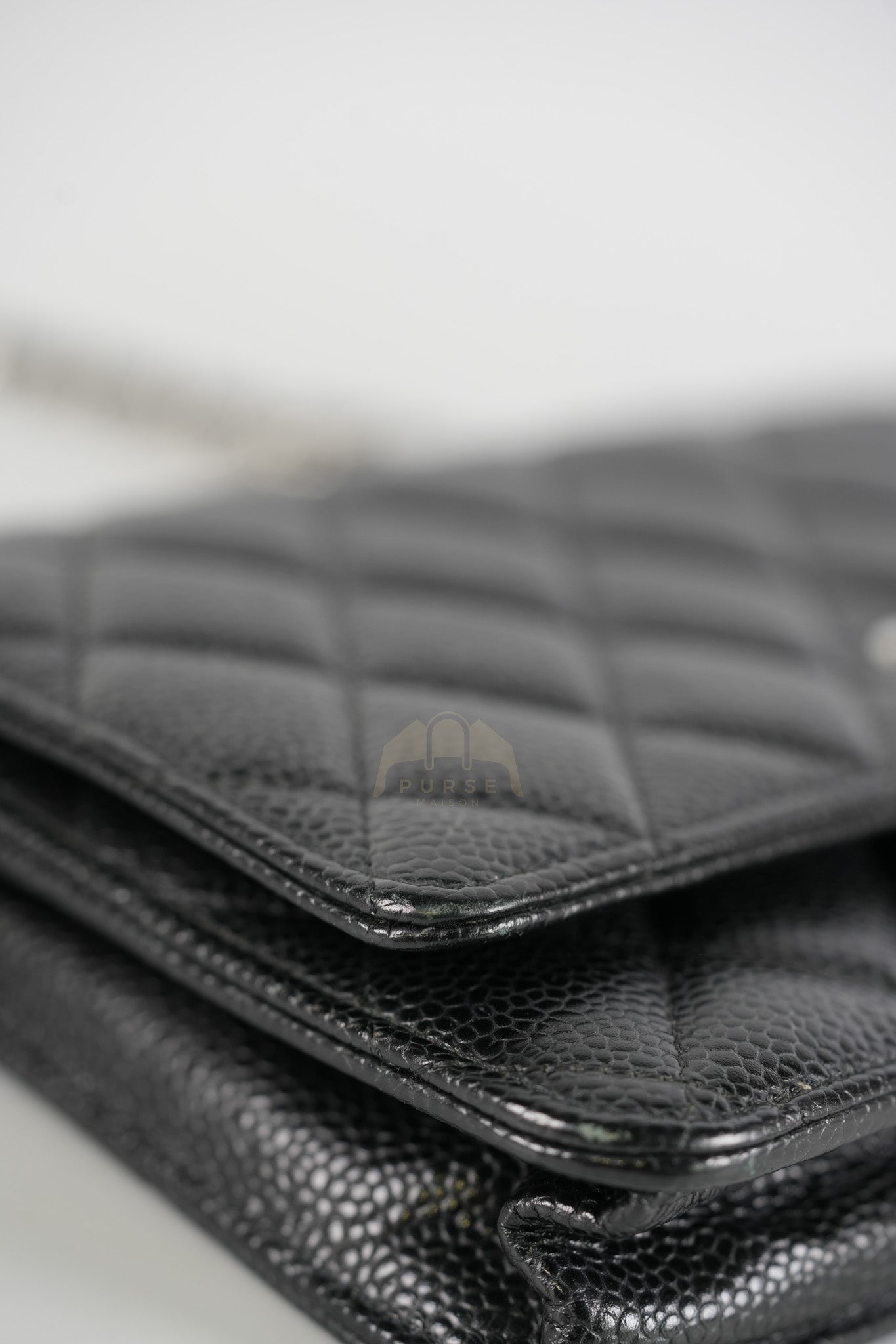 Classic Wallet on Chain in Black Caviar Leather and Silver Hardware (Microchip) | Purse Maison Luxury Bags Shop