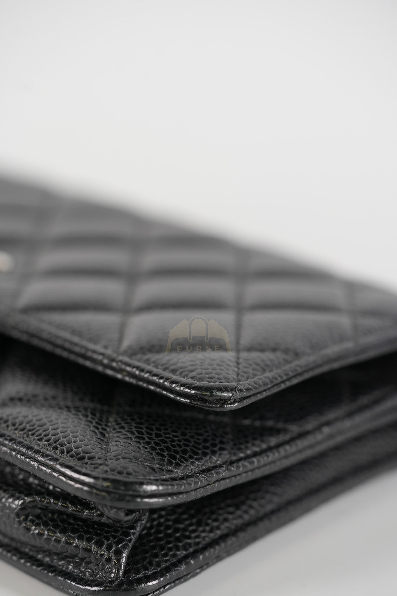Classic Wallet on Chain in Black Caviar Leather and Silver Hardware (Microchip) | Purse Maison Luxury Bags Shop