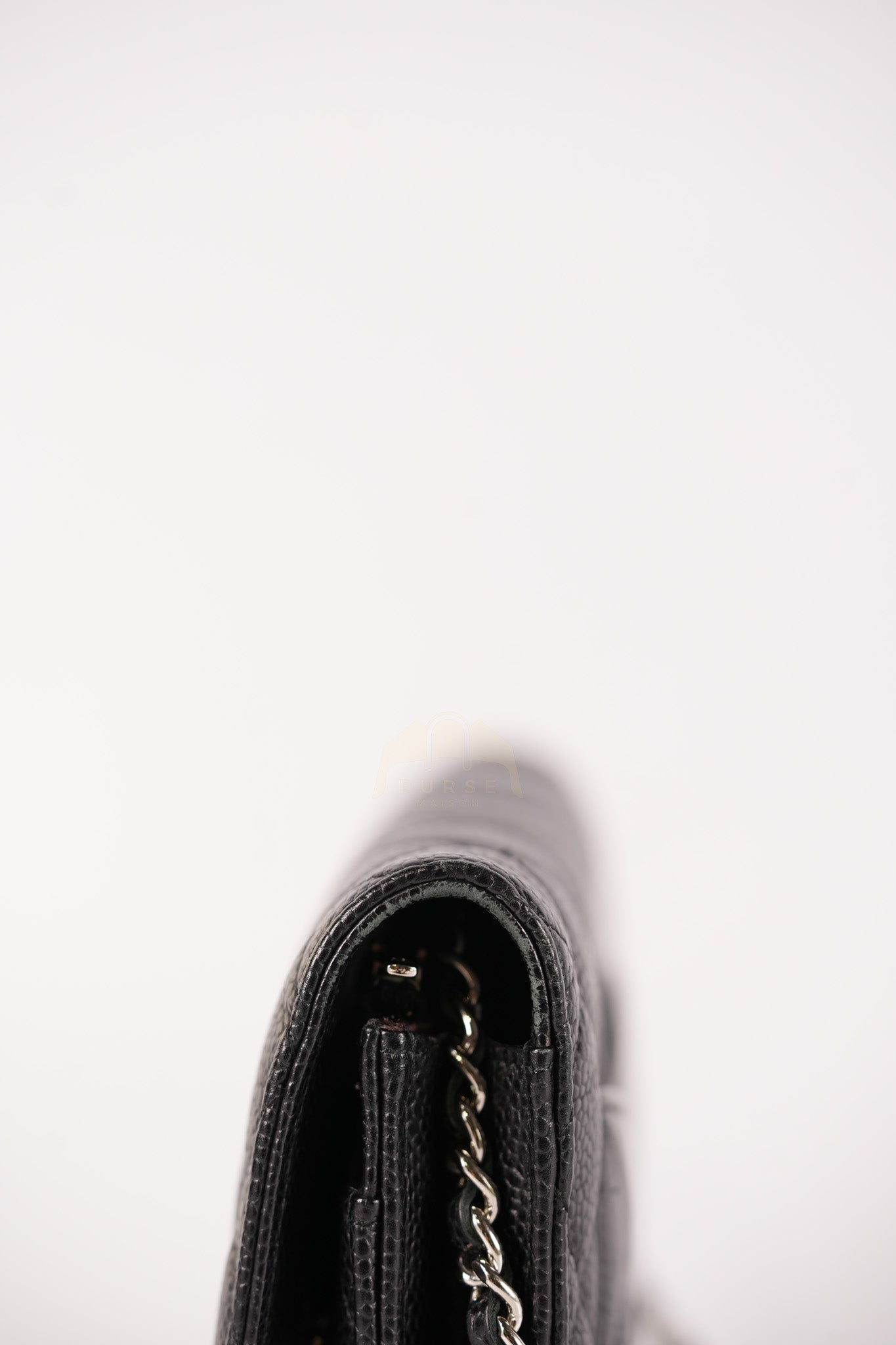 Classic Wallet on Chain in Black Caviar Leather and Silver Hardware (Microchip) | Purse Maison Luxury Bags Shop