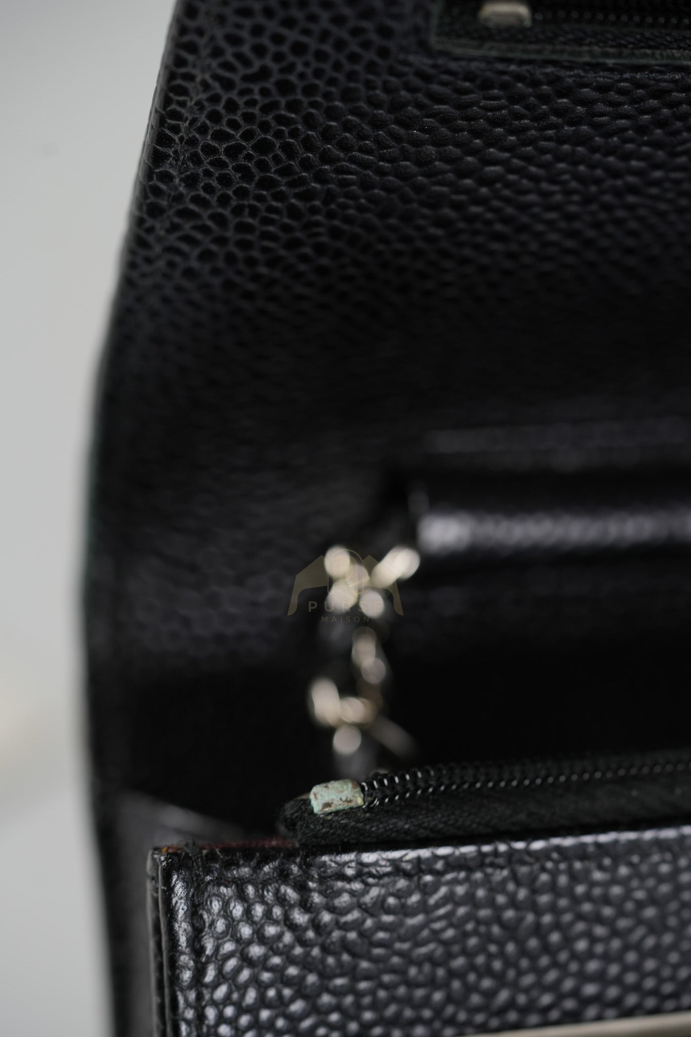 Classic Wallet on Chain in Black Caviar Leather and Silver Hardware (Microchip) | Purse Maison Luxury Bags Shop