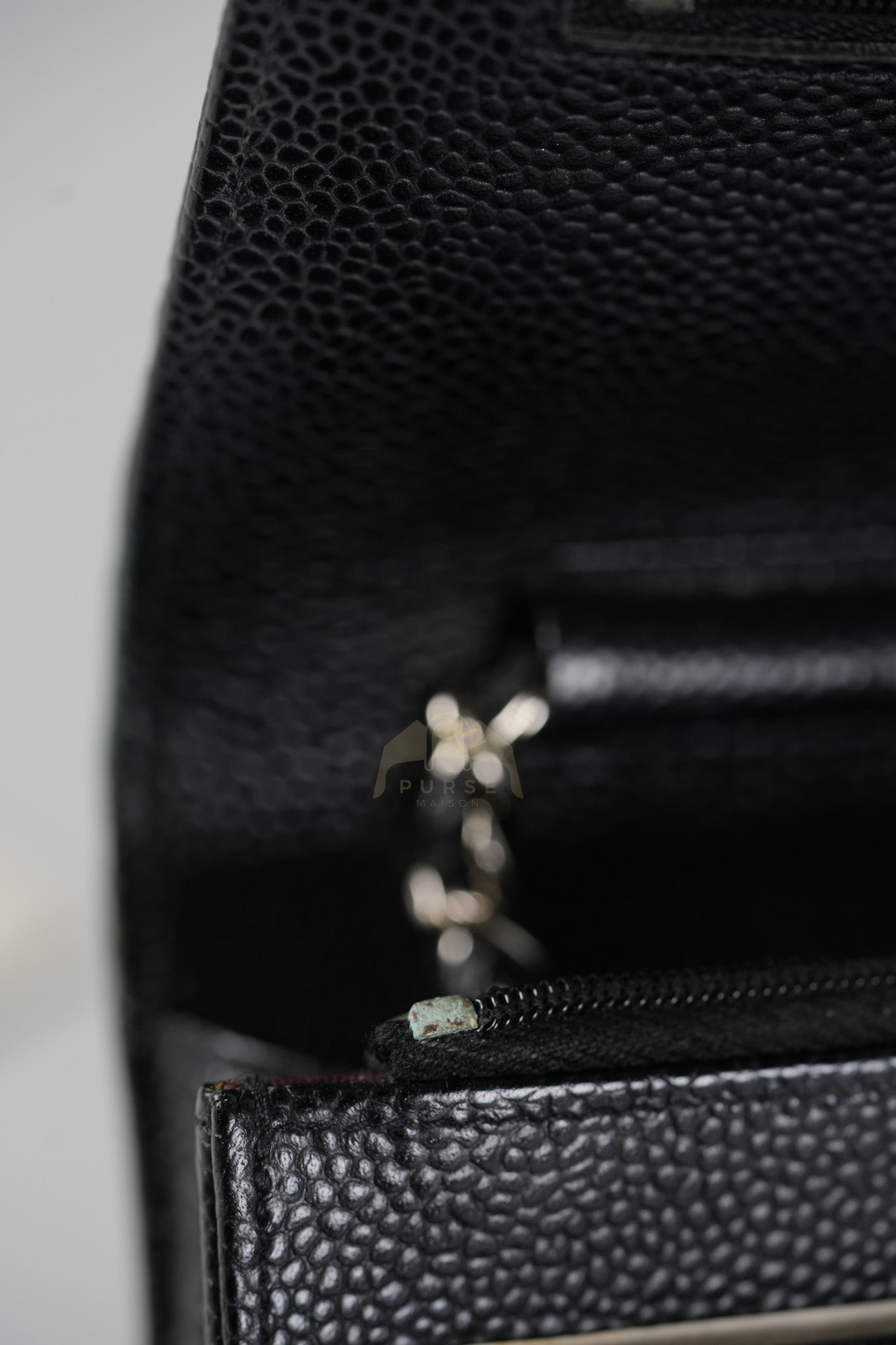 Classic Wallet on Chain in Black Caviar Leather and Silver Hardware (Microchip) | Purse Maison Luxury Bags Shop