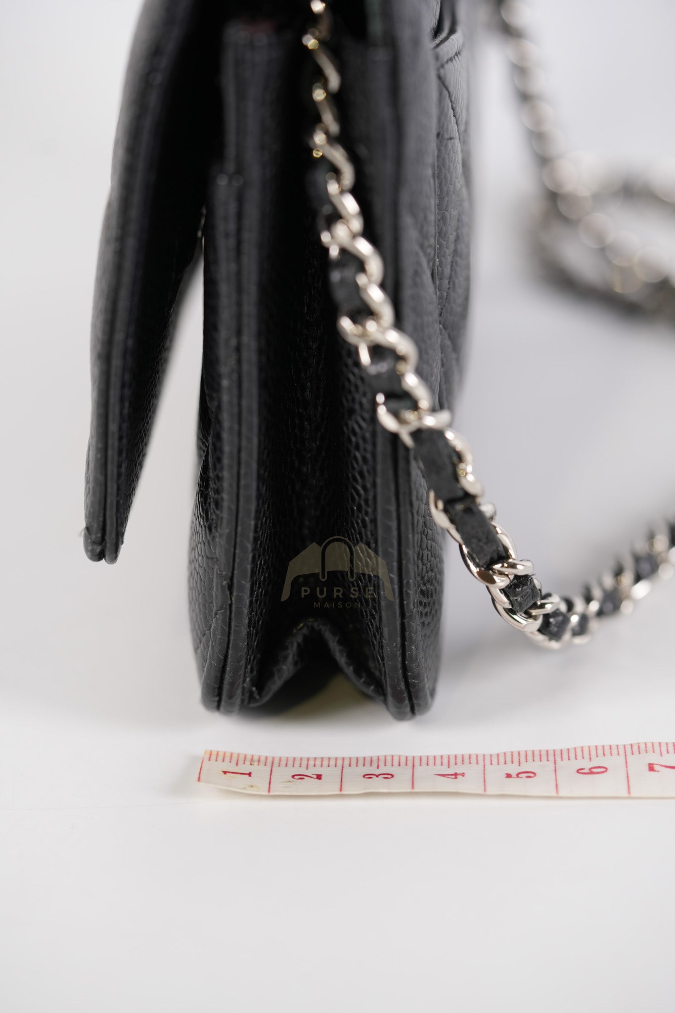 Classic Wallet on Chain in Black Caviar Leather and Silver Hardware (Microchip) | Purse Maison Luxury Bags Shop