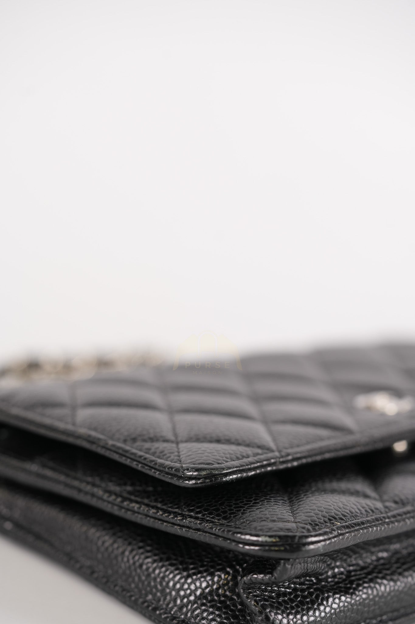 Classic Wallet on Chain in Black Caviar Leather and Silver Hardware (Microchip) | Purse Maison Luxury Bags Shop