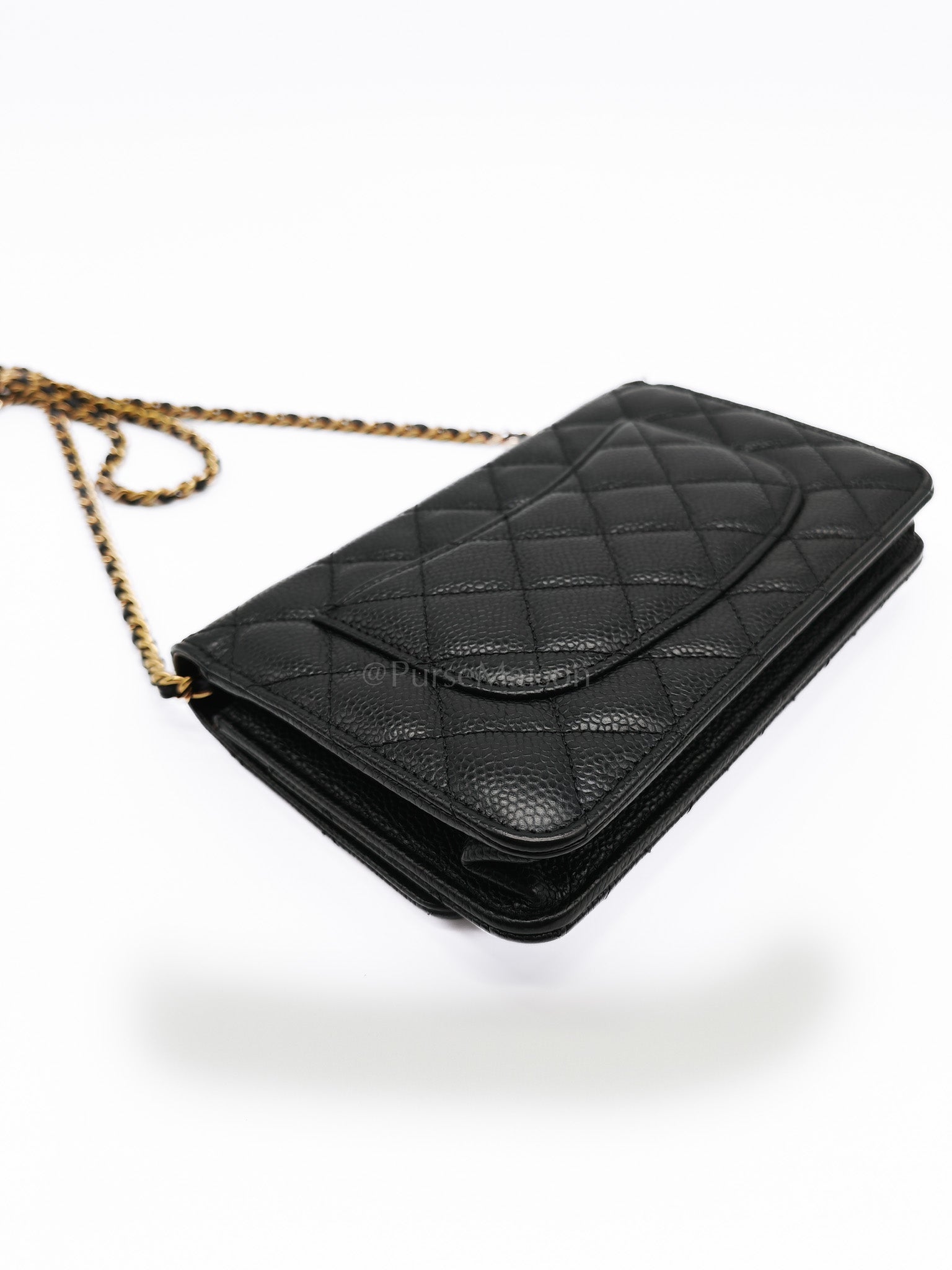 Classic Wallet on Chain in Black Caviar Leather Gold Hardware (Microchip) | Purse Maison Luxury Bags Shop