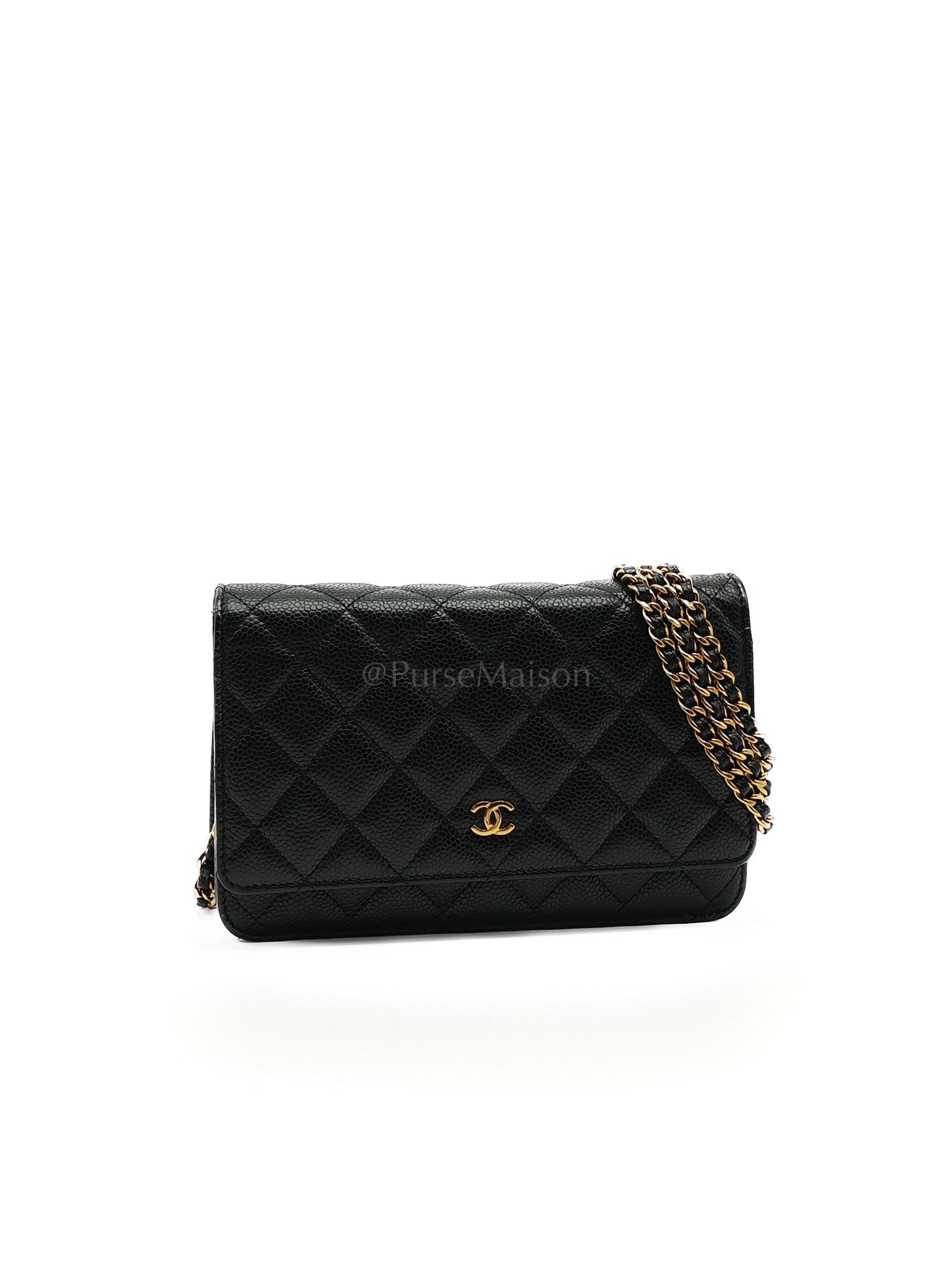 Classic Wallet on Chain in Black Caviar Leather Gold Hardware (Microchip) | Purse Maison Luxury Bags Shop