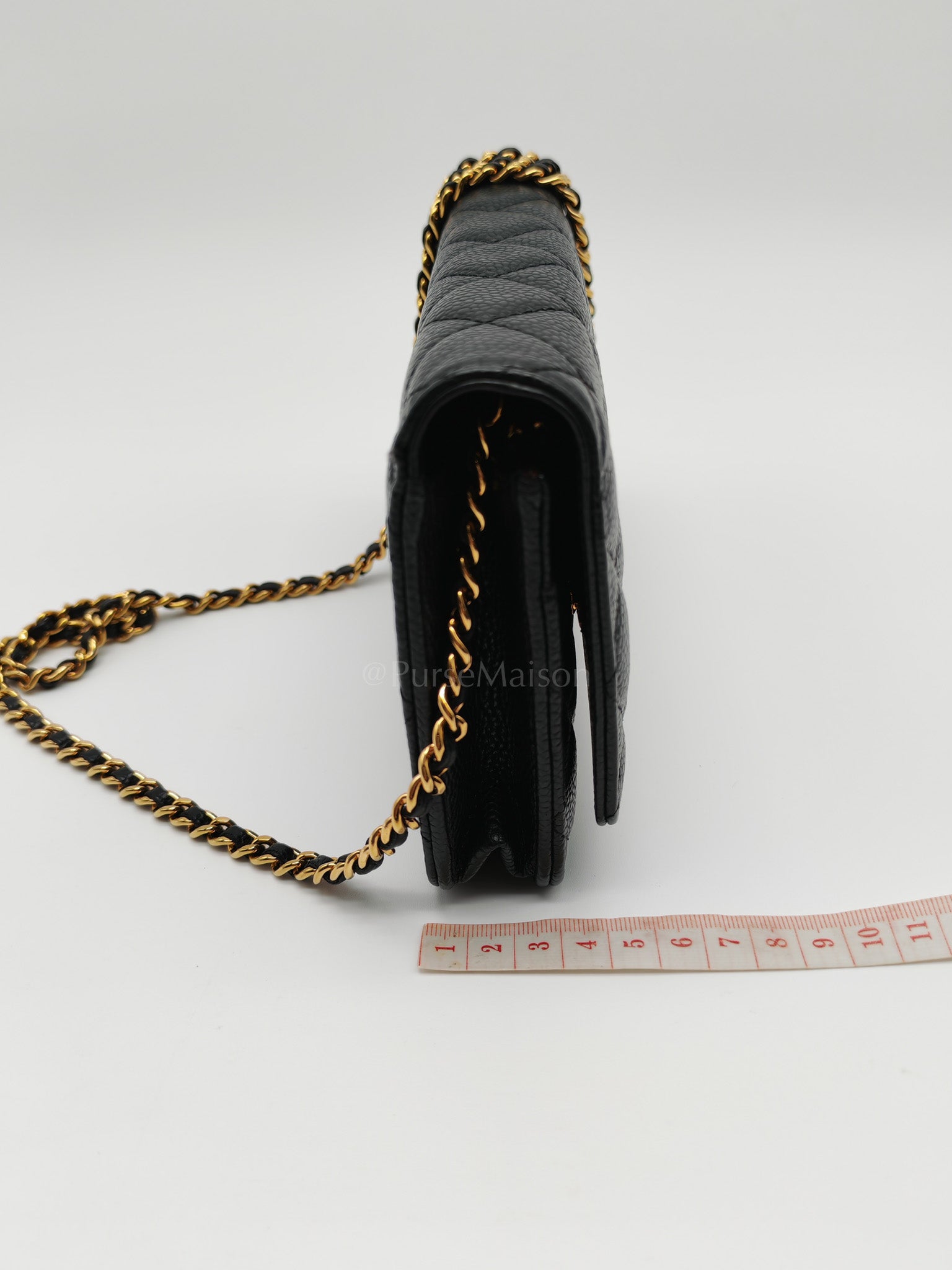 Classic Wallet on Chain in Black Caviar Leather Gold Hardware (Microchip) | Purse Maison Luxury Bags Shop