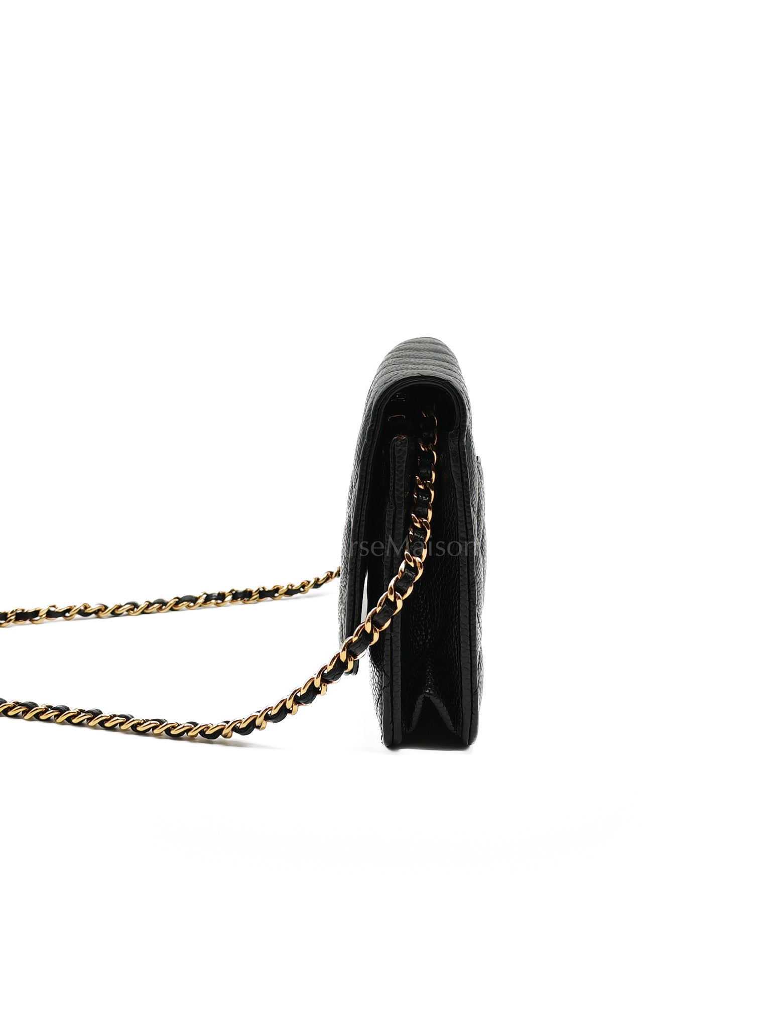 Classic Wallet on Chain in Black Caviar Leather Gold Hardware (Microchip) | Purse Maison Luxury Bags Shop