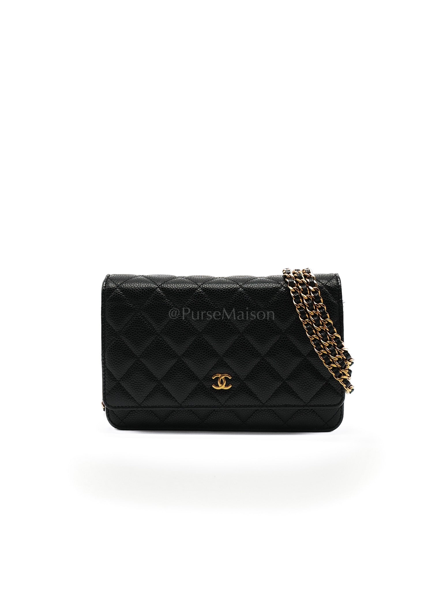 Classic Wallet on Chain in Black Caviar Leather Gold Hardware (Microchip) | Purse Maison Luxury Bags Shop