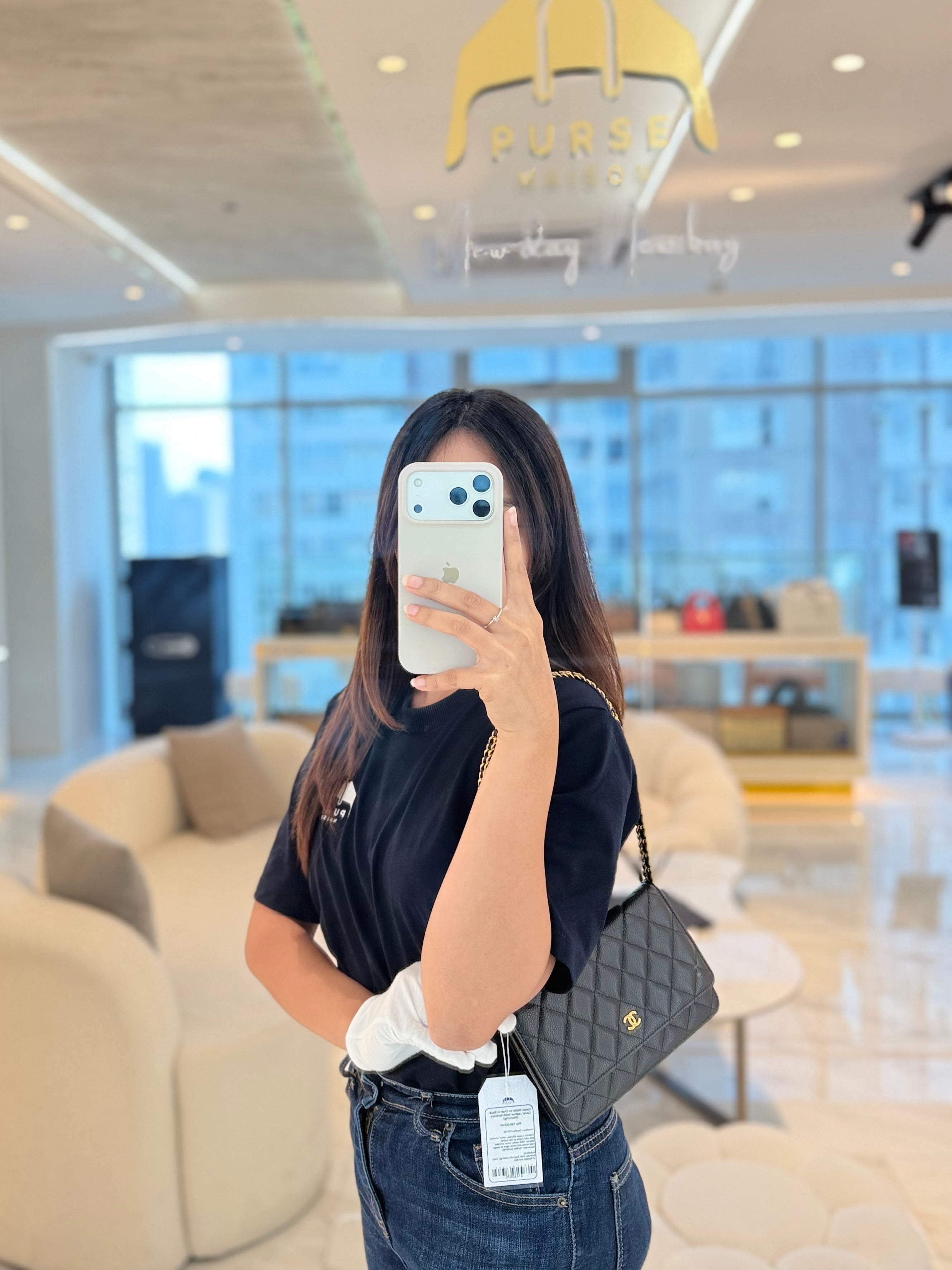 Classic Wallet on Chain in Black Caviar Leather Gold Hardware (Microchip) | Purse Maison Luxury Bags Shop