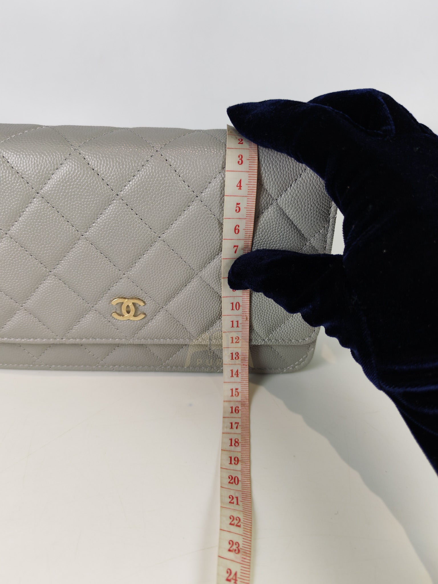 Classic Wallet On Chain in Light Gray Caviar Leather & Light Gold Hardware (Microchip) | Purse Maison Luxury Bags Shop
