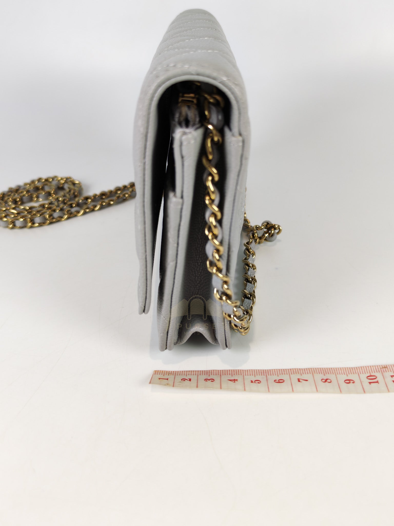 Classic Wallet On Chain in Light Gray Caviar Leather & Light Gold Hardware (Microchip) | Purse Maison Luxury Bags Shop