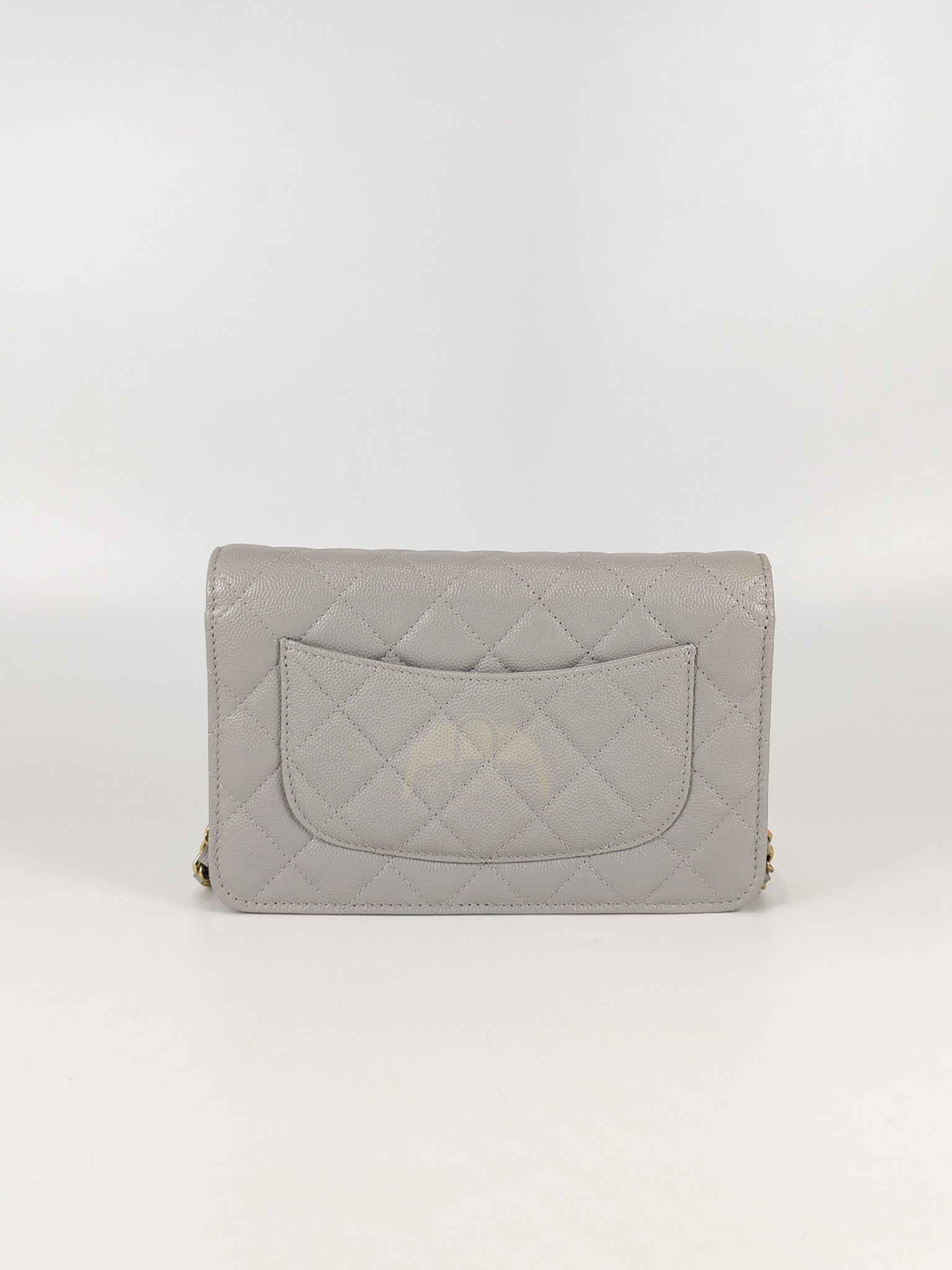 Classic Wallet On Chain in Light Gray Caviar Leather & Light Gold Hardware (Microchip) | Purse Maison Luxury Bags Shop