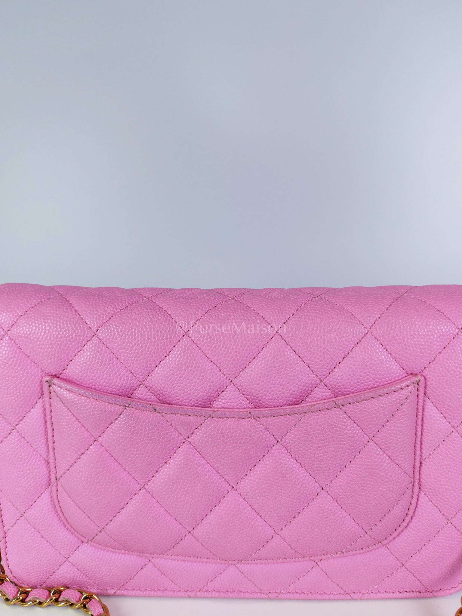 Classic Wallet On Chain in Pink Caviar Leather Gold Hardware (Microchip) | Purse Maison Luxury Bags Shop