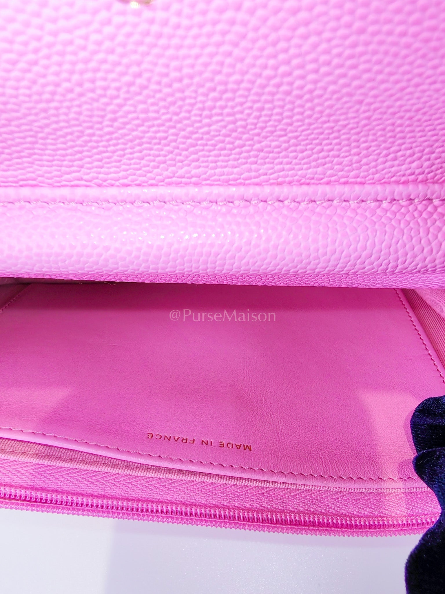 Classic Wallet On Chain in Pink Caviar Leather Gold Hardware (Microchip) | Purse Maison Luxury Bags Shop