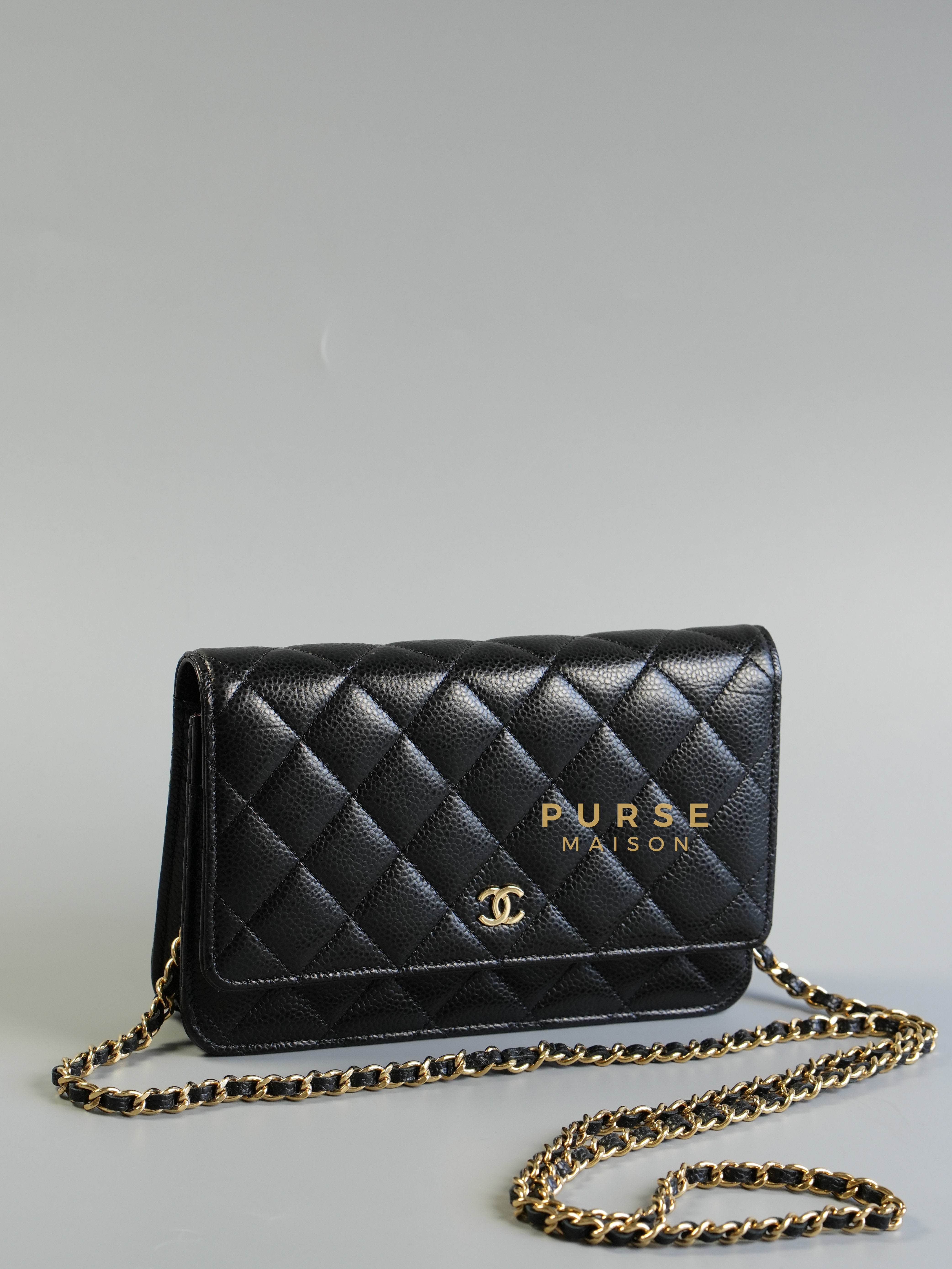 Classic Wallet on Chain (WOC) Caviar Leather and Gold Hardware (Microchip) | Purse Maison Luxury Bags Shop