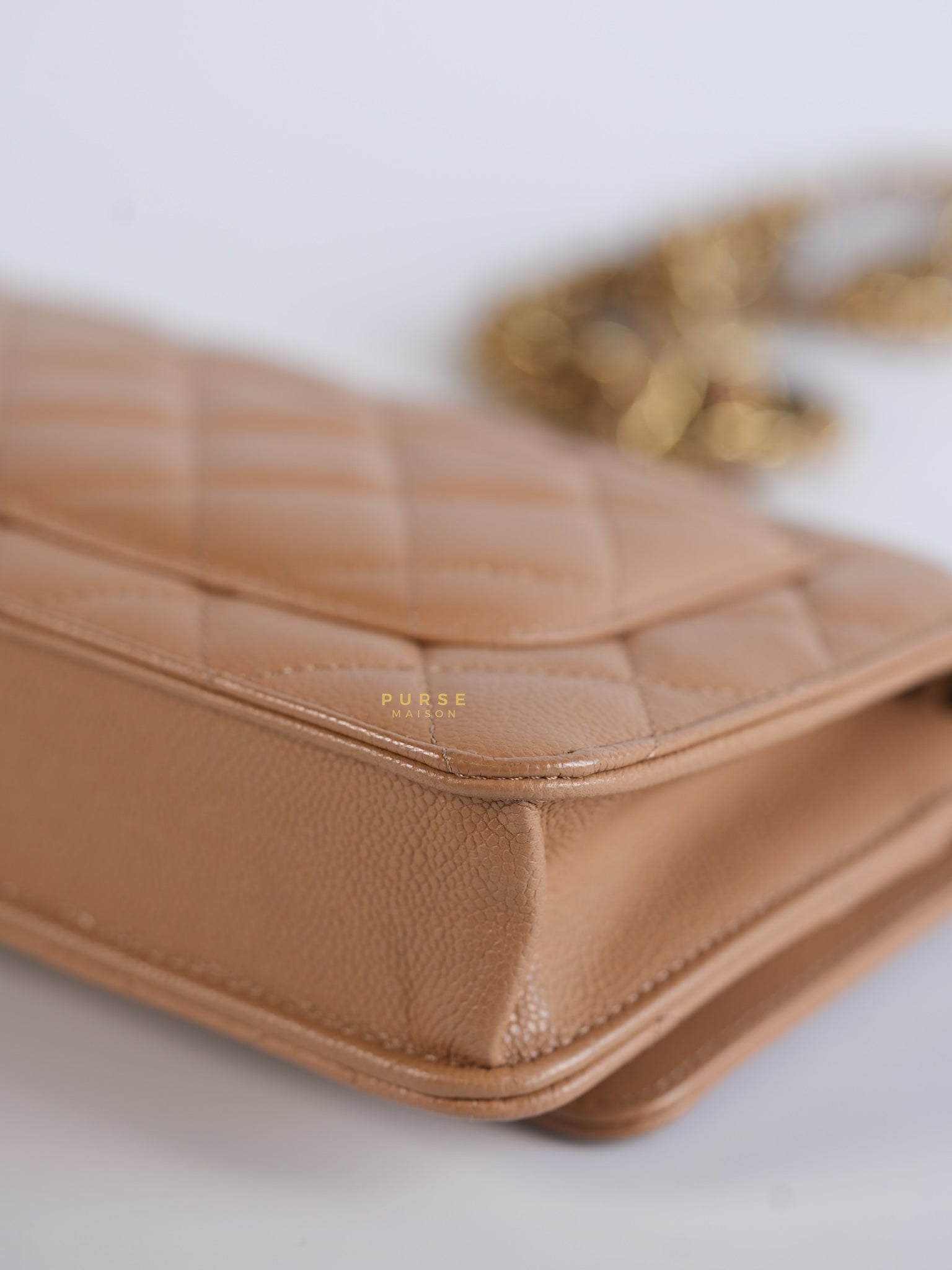 Classic Wallet on Chain (WOC) Dark Beige Caviar and Light Gold Hardware (Microchip) | Purse Maison Luxury Bags Shop
