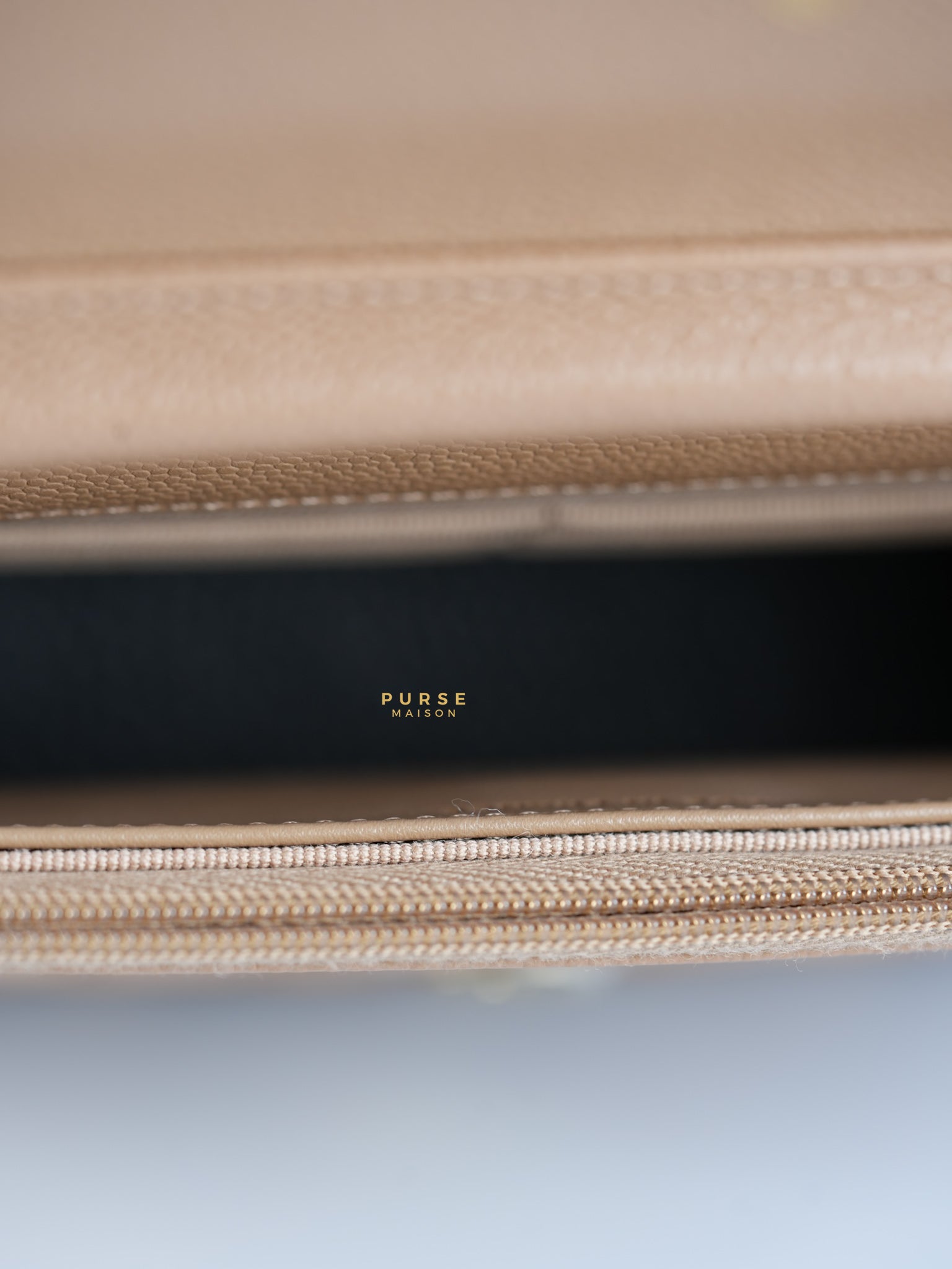 Classic Wallet on Chain (WOC) Dark Beige Caviar and Light Gold Hardware (Microchip) | Purse Maison Luxury Bags Shop