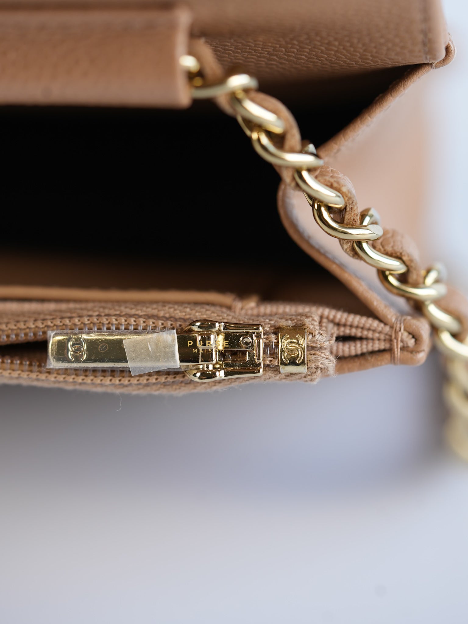 Classic Wallet on Chain (WOC) Dark Beige Caviar and Light Gold Hardware (Microchip) | Purse Maison Luxury Bags Shop