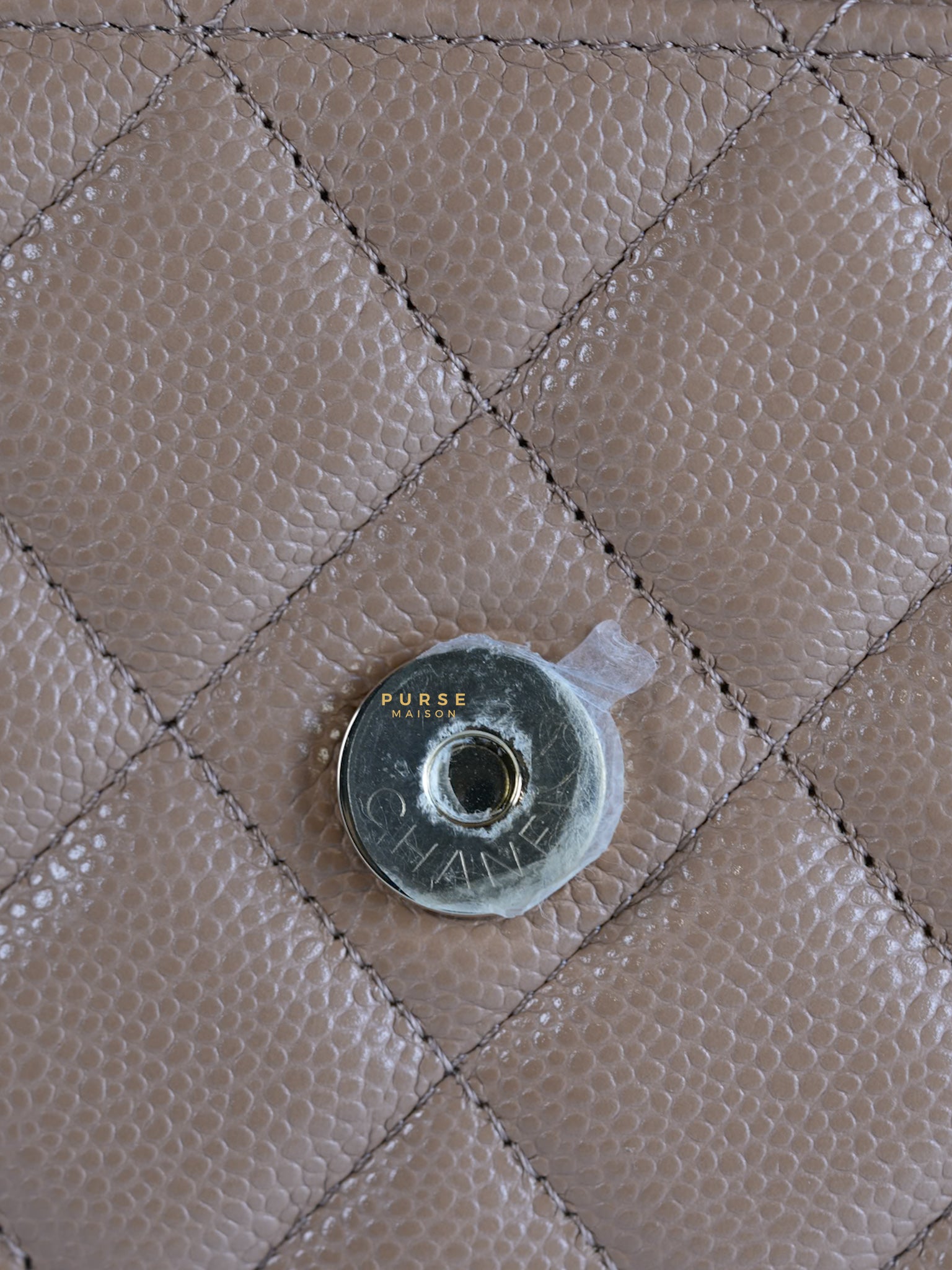 Classic Wallet on Chain (WOC) Dark Beige Caviar and Light Gold Hardware (Microchip) | Purse Maison Luxury Bags Shop