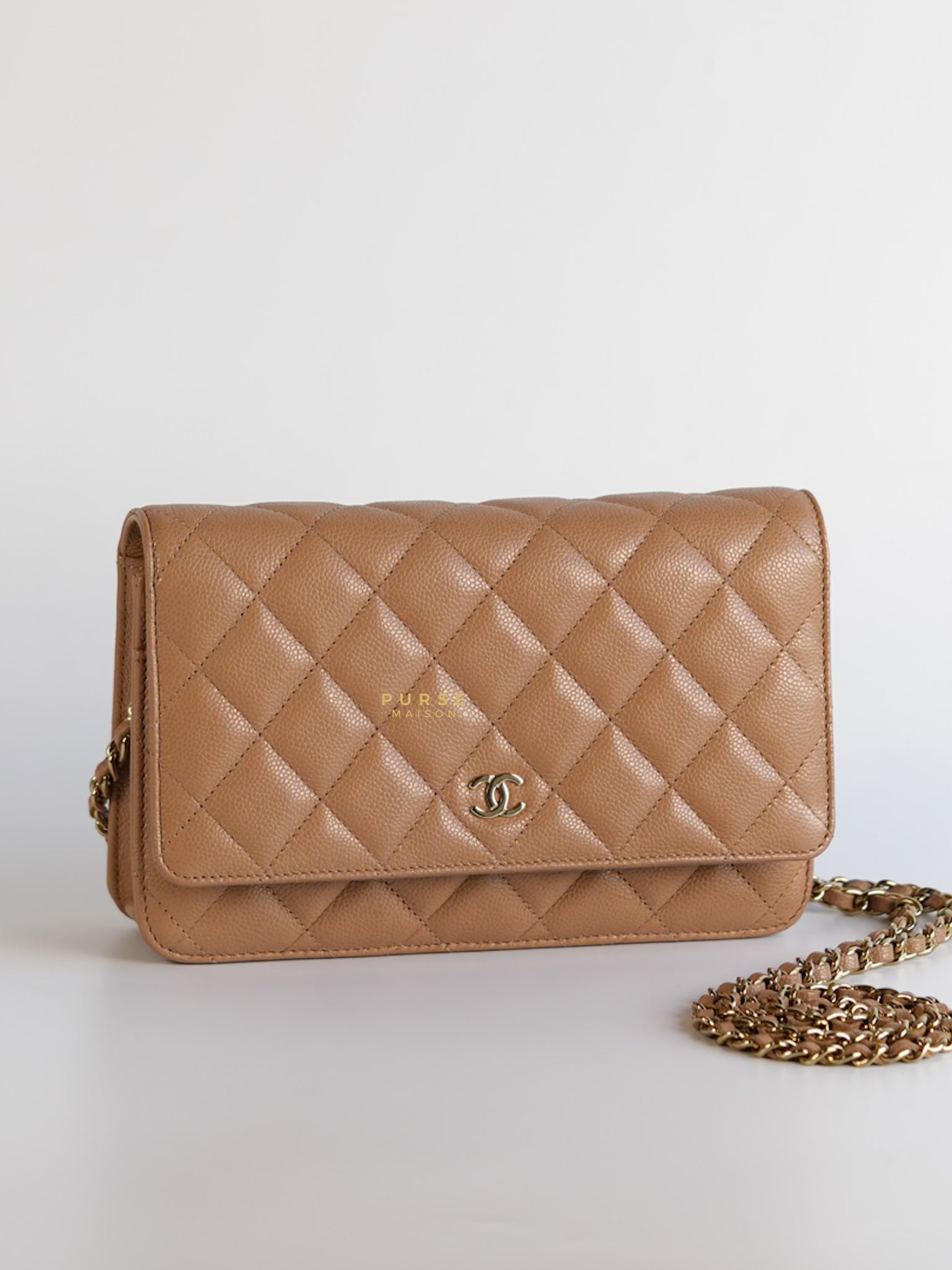 Classic Wallet on Chain (WOC) Dark Beige Caviar and Light Gold Hardware (Microchip) | Purse Maison Luxury Bags Shop
