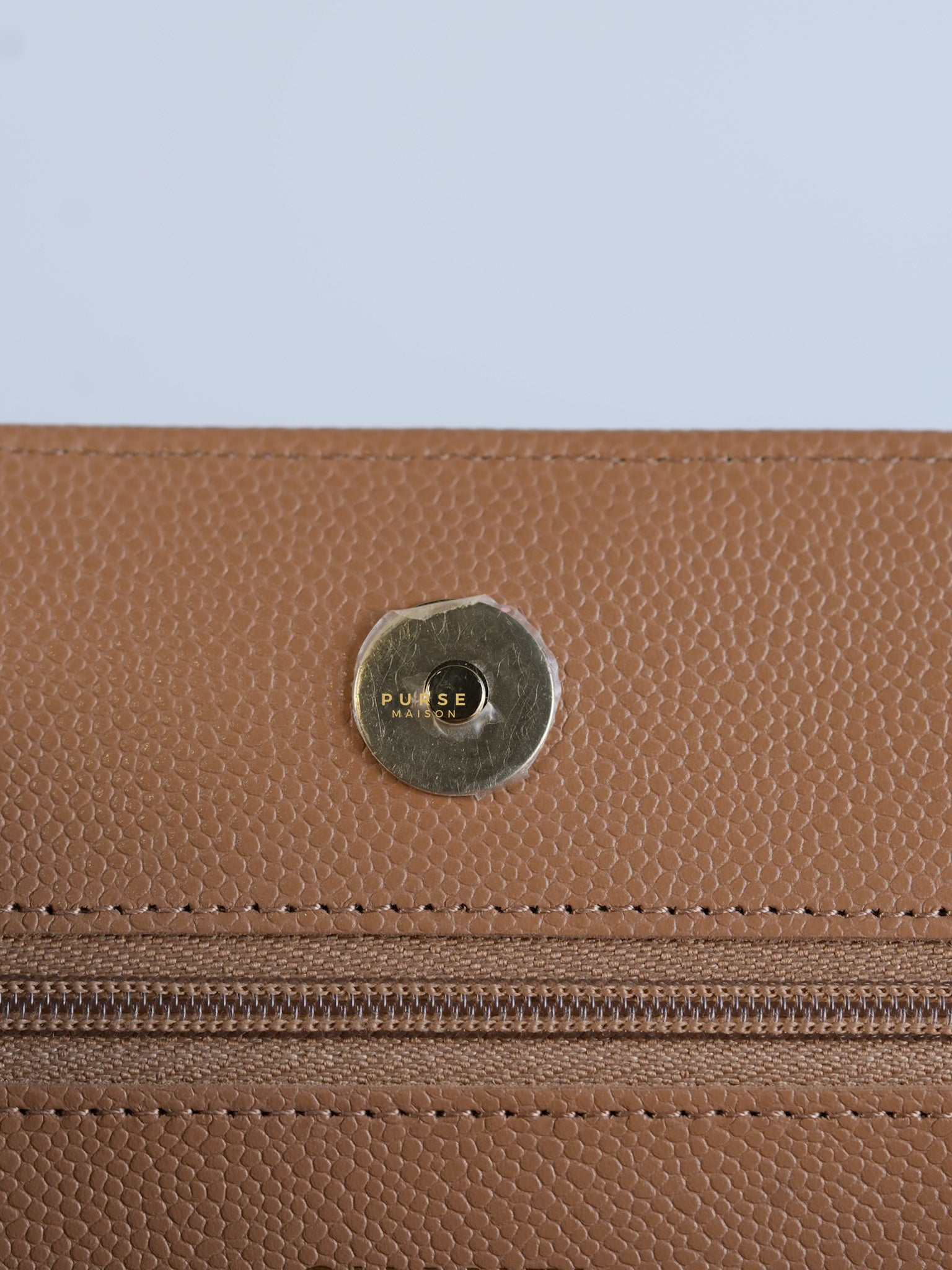 Classic Wallet on Chain (WOC) Dark Beige Caviar and Light Gold Hardware (Microchip) | Purse Maison Luxury Bags Shop