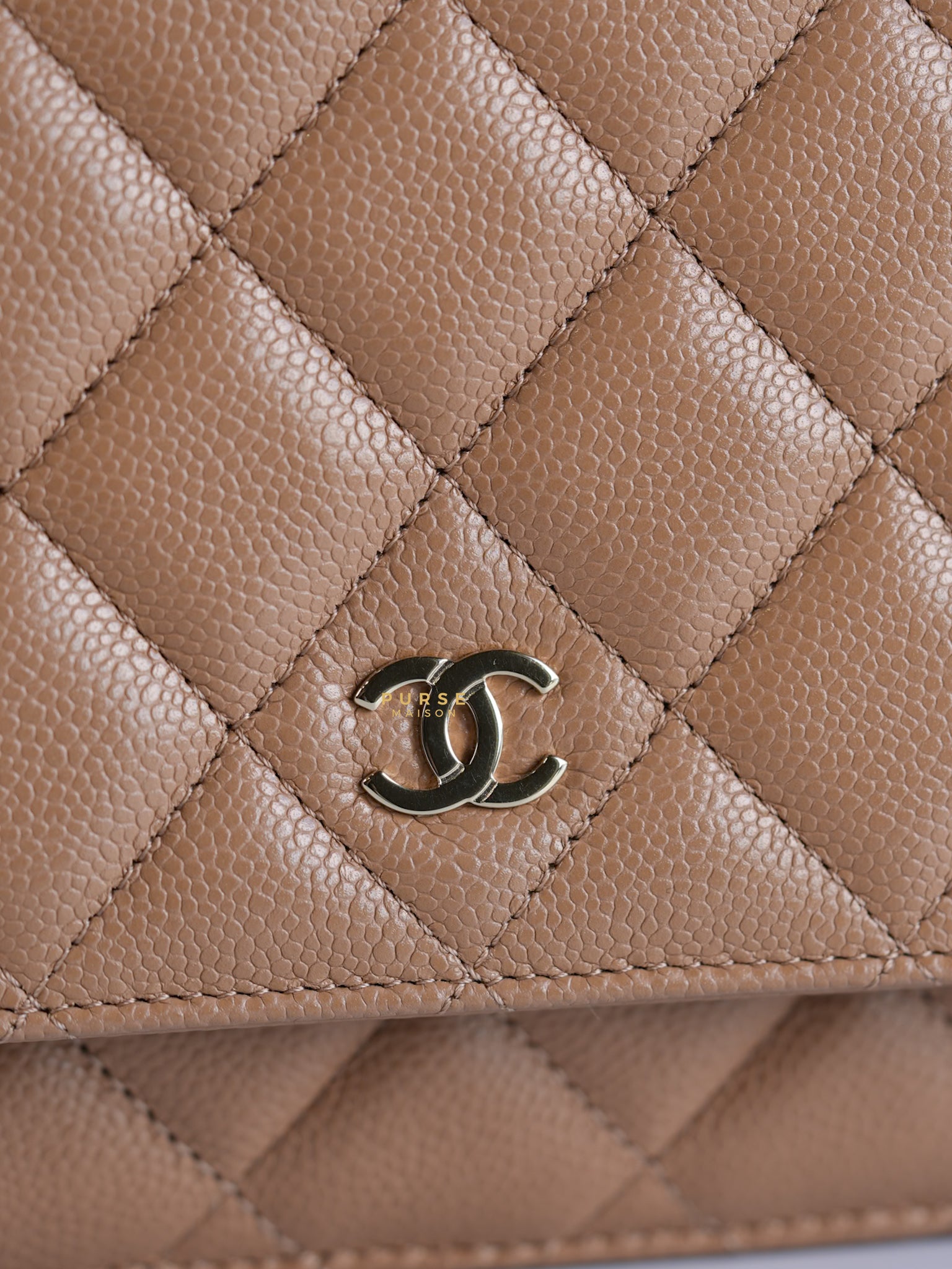 Classic Wallet on Chain (WOC) Dark Beige Caviar and Light Gold Hardware (Microchip) | Purse Maison Luxury Bags Shop