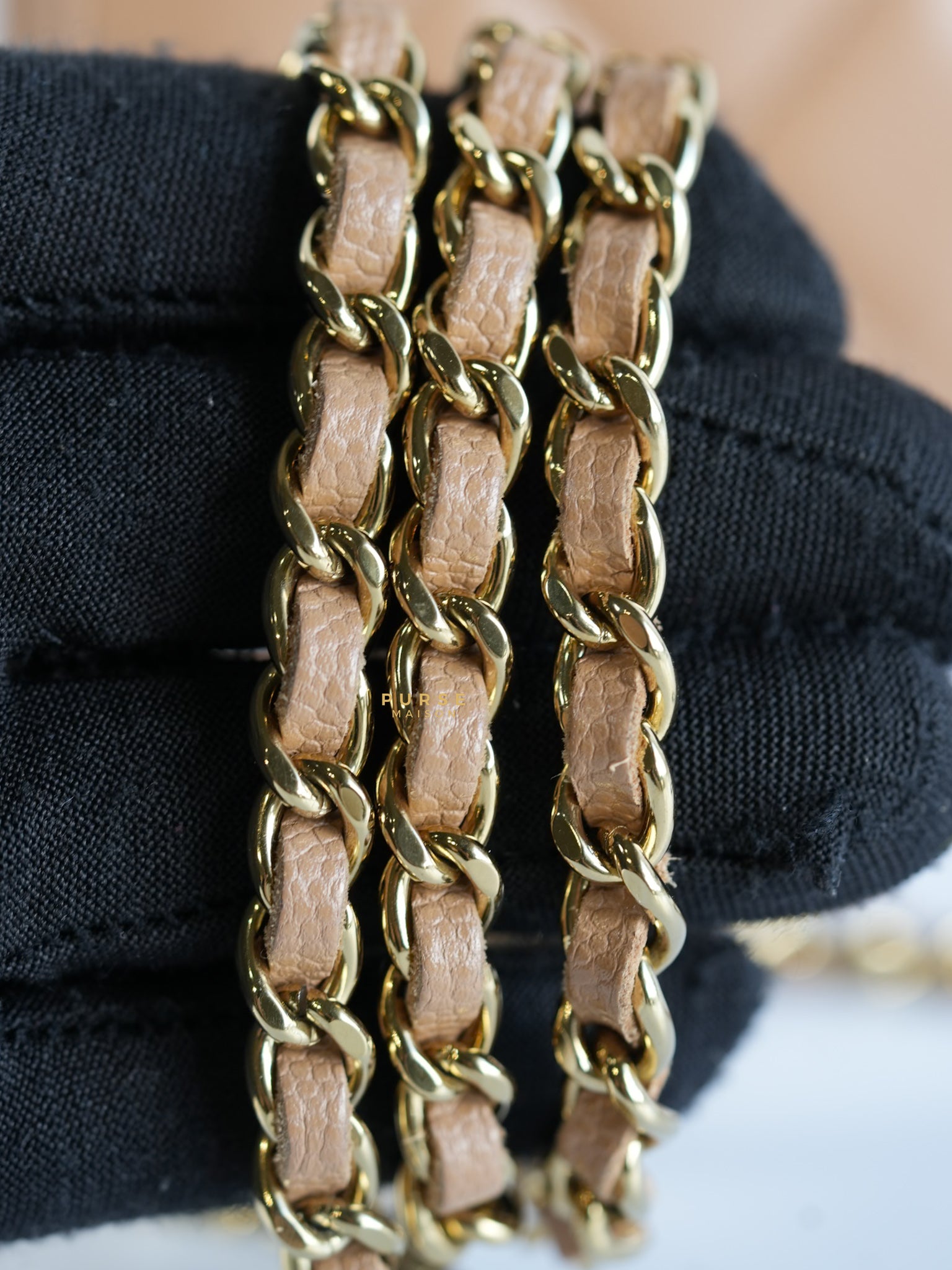 Classic Wallet on Chain (WOC) Dark Beige Caviar and Light Gold Hardware (Microchip) | Purse Maison Luxury Bags Shop