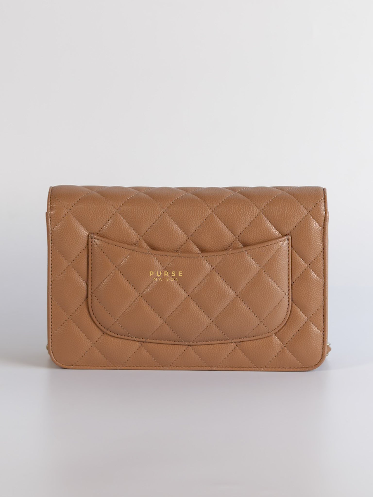 Classic Wallet on Chain (WOC) Dark Beige Caviar and Light Gold Hardware (Microchip) | Purse Maison Luxury Bags Shop