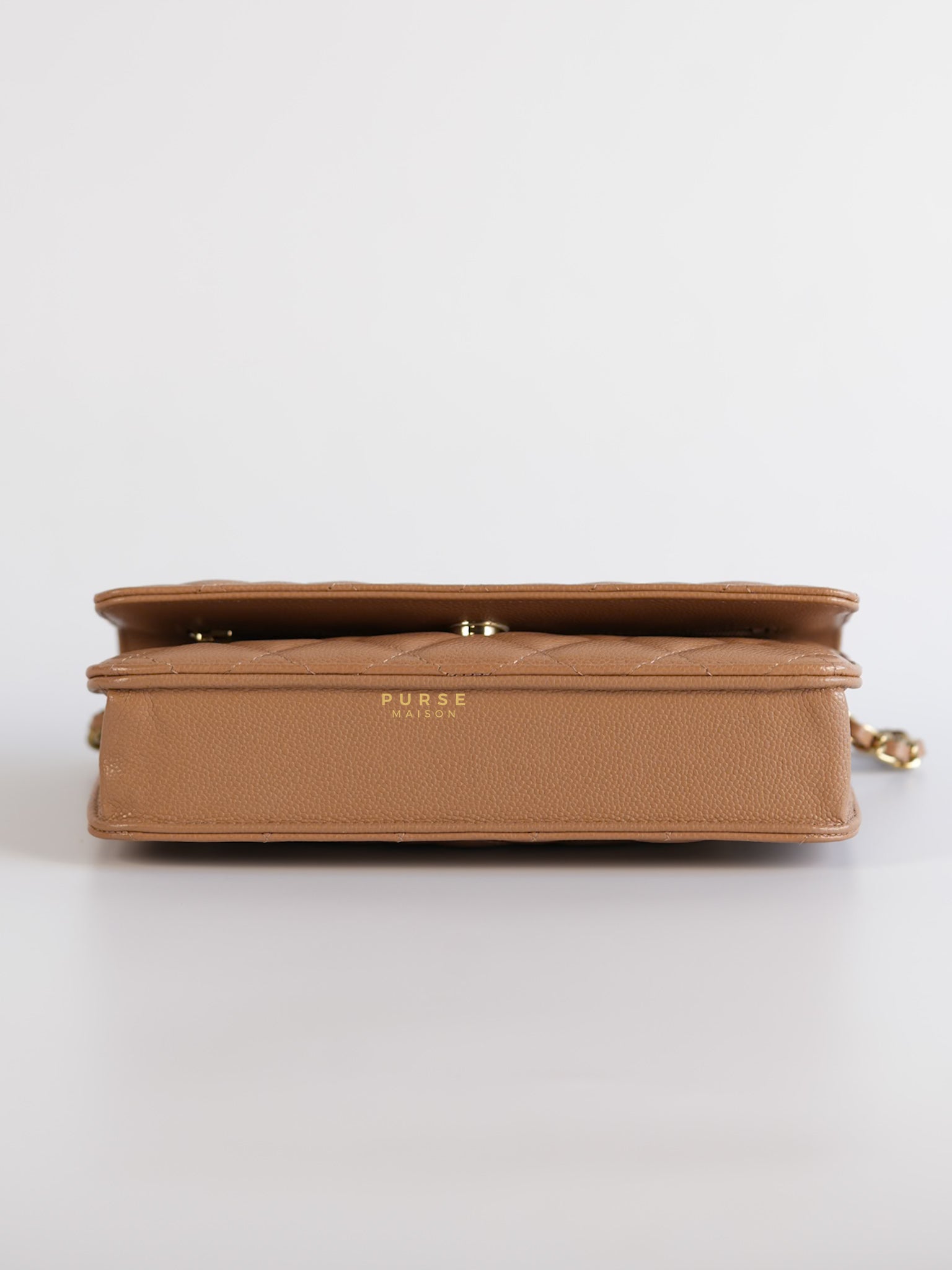 Classic Wallet on Chain (WOC) Dark Beige Caviar and Light Gold Hardware (Microchip) | Purse Maison Luxury Bags Shop