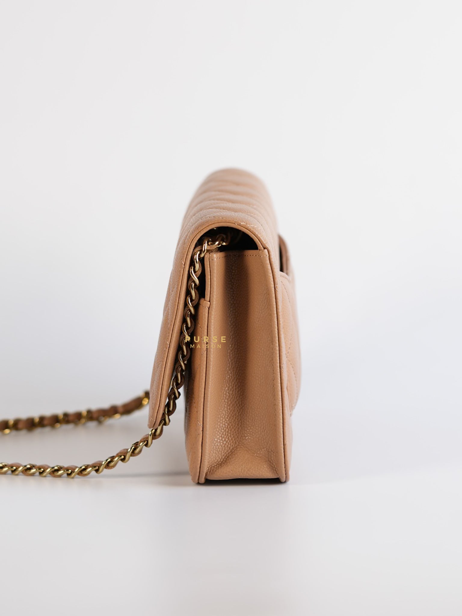 Classic Wallet on Chain (WOC) Dark Beige Caviar and Light Gold Hardware (Microchip) | Purse Maison Luxury Bags Shop