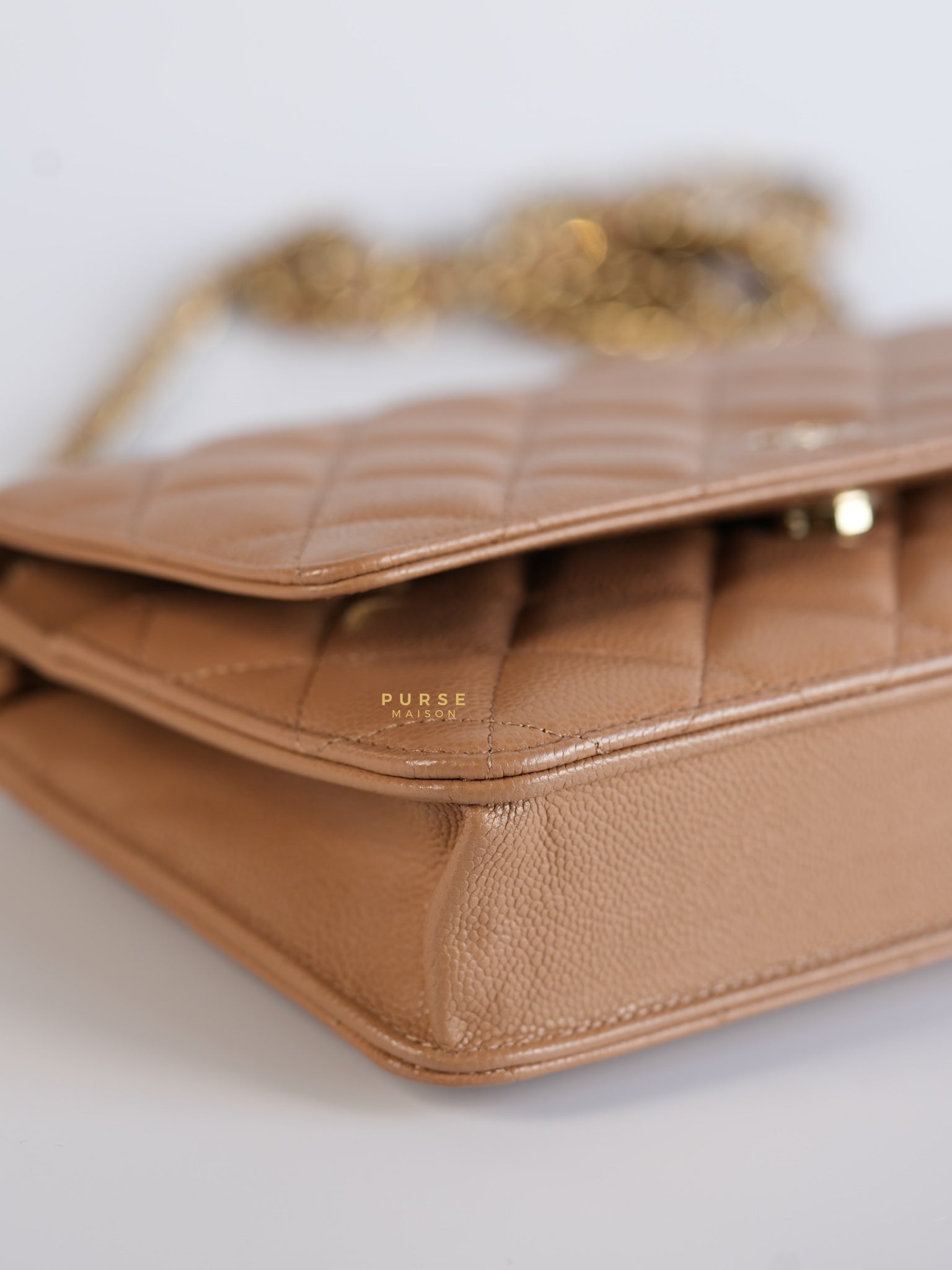 Classic Wallet on Chain (WOC) Dark Beige Caviar and Light Gold Hardware (Microchip) | Purse Maison Luxury Bags Shop