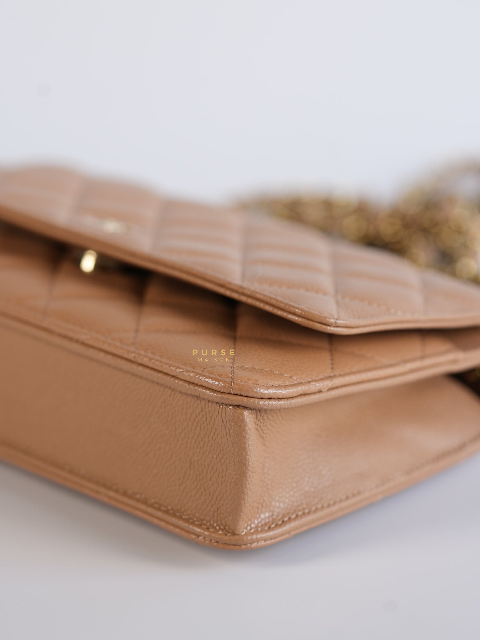 Classic Wallet on Chain (WOC) Dark Beige Caviar and Light Gold Hardware (Microchip) | Purse Maison Luxury Bags Shop