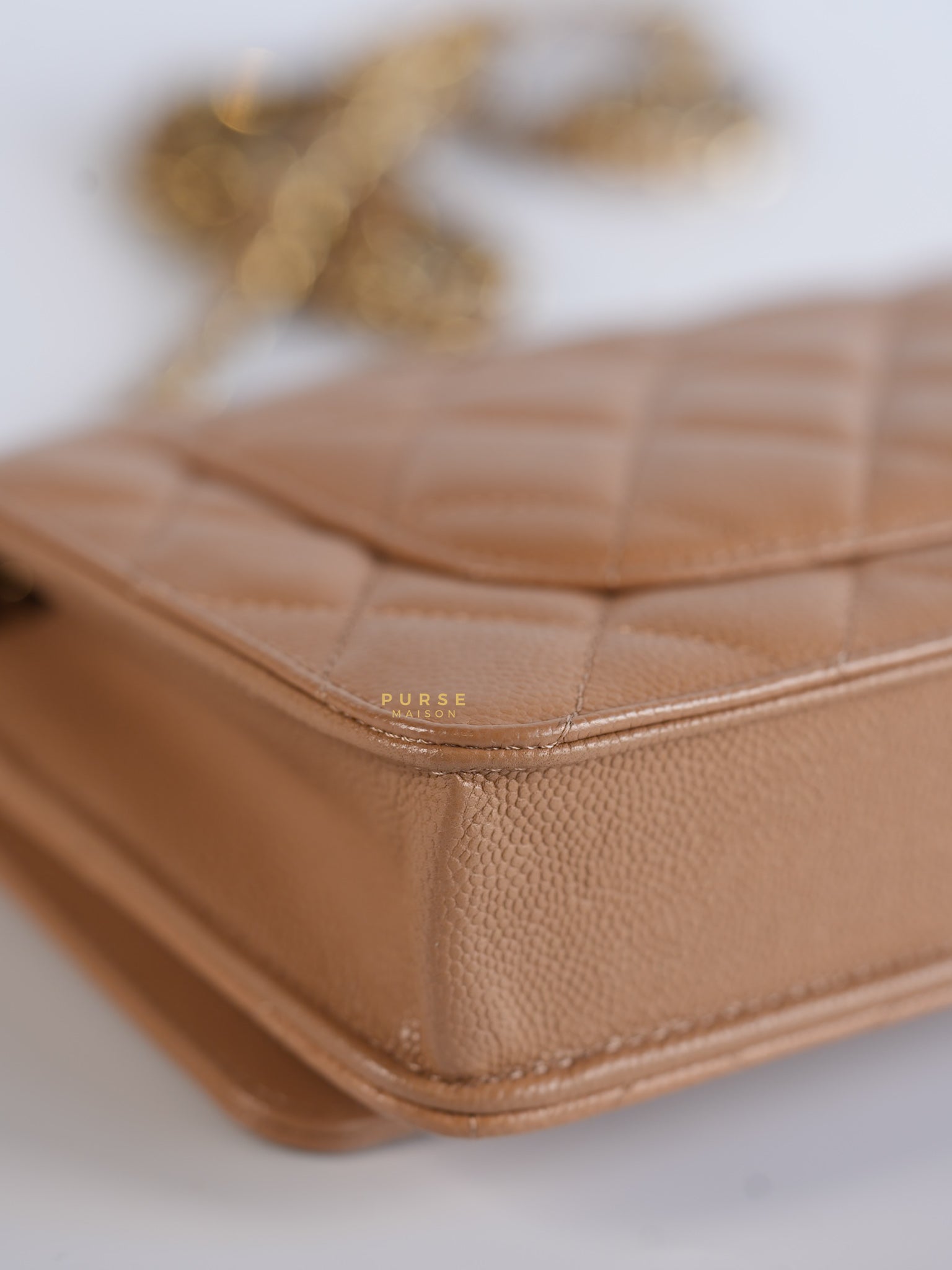Classic Wallet on Chain (WOC) Dark Beige Caviar and Light Gold Hardware (Microchip) | Purse Maison Luxury Bags Shop